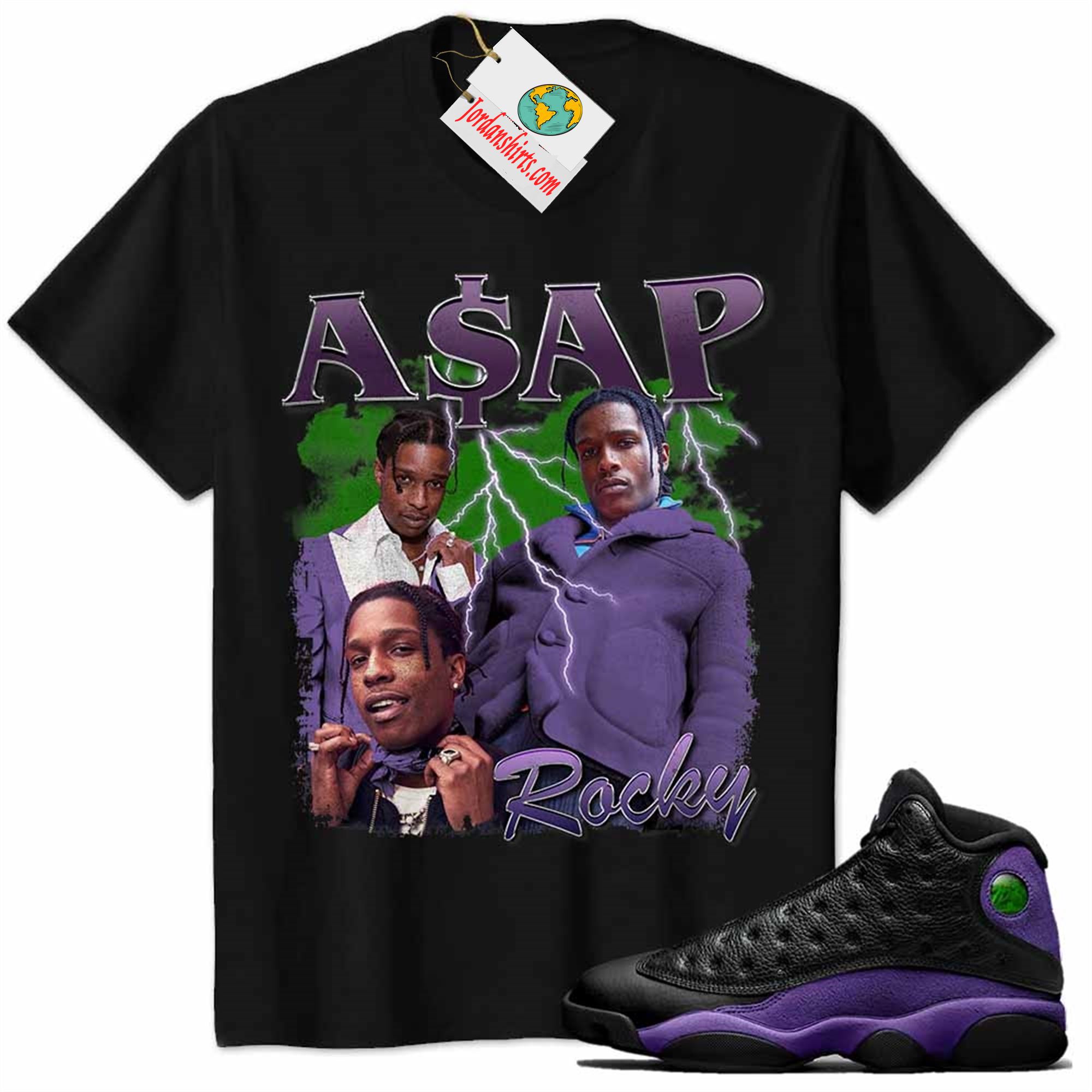 Jordan 13 Shirt, Asap Rocky Rapper Vintage 90s Black Air Jordan 13 Court Purple 13s Full Size Up To 5xl