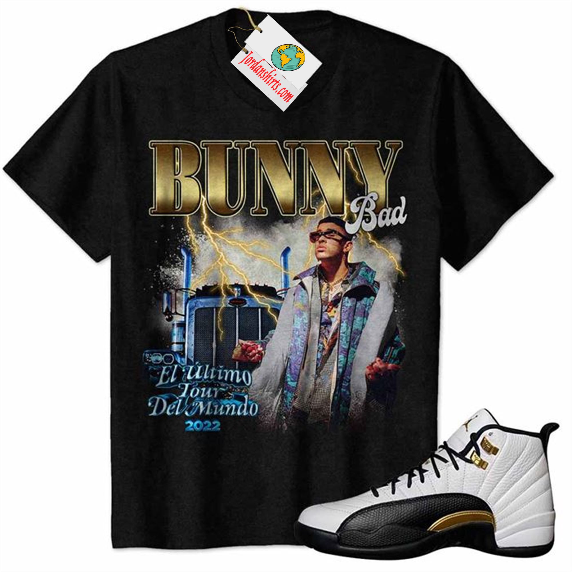 Jordan 12 Shirt, Bad Bunny 2022 Black Air Jordan 12 Royalty 12s Size Up To 5xl