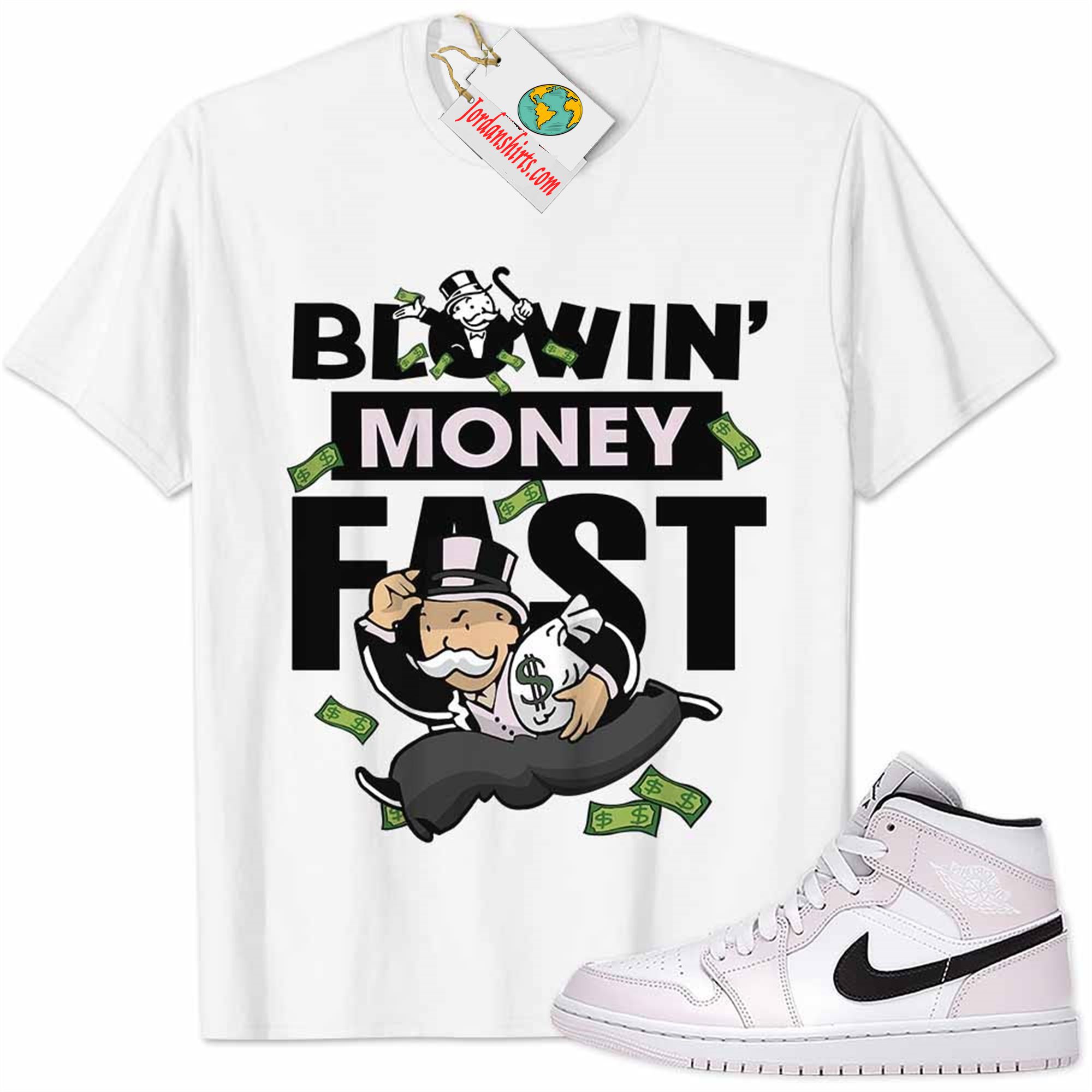Jordan 1 Shirt, Barely Rose 1s Shirt Blowin Money Fast Mr Monopoly White Size Up To 5xl
