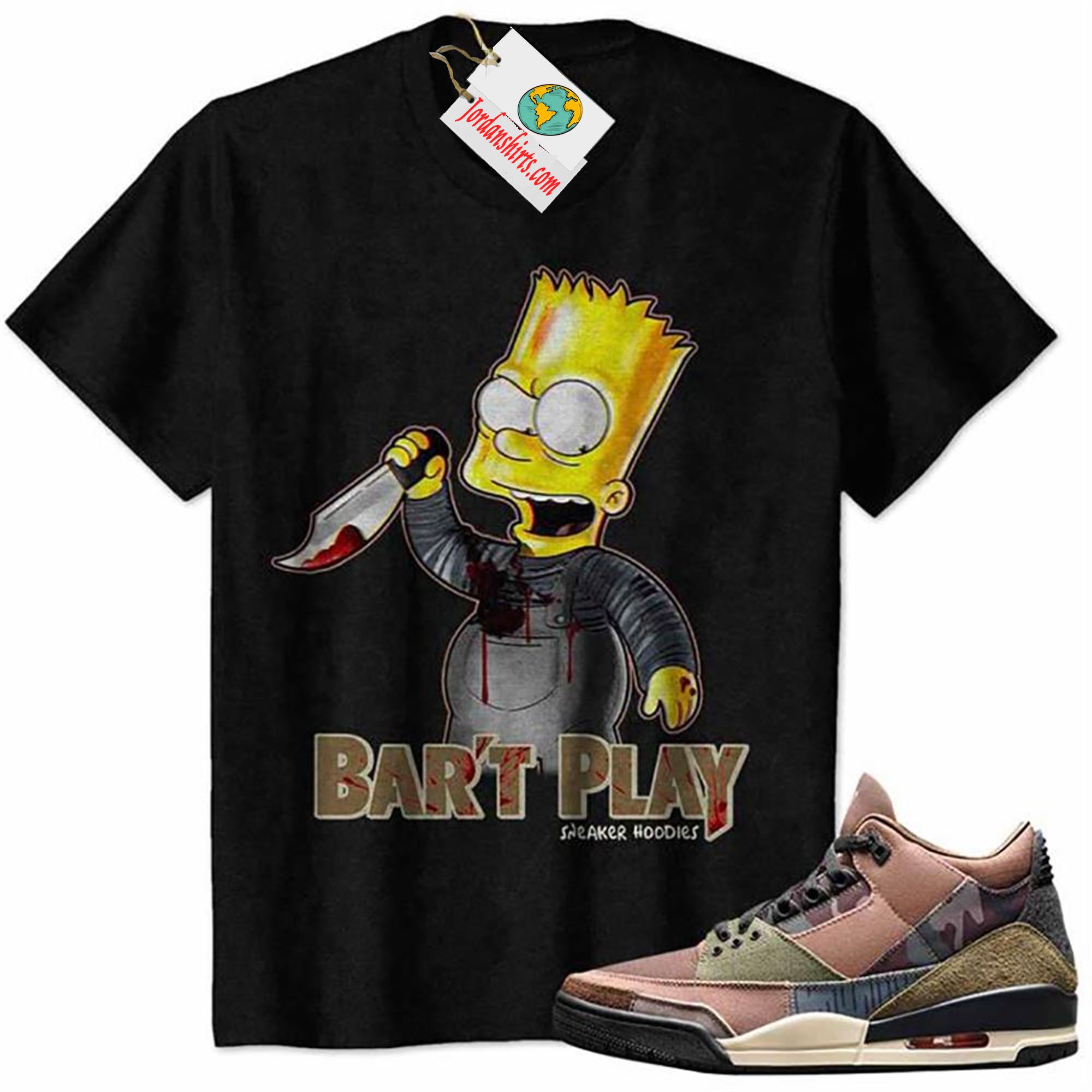 Jordan 3 Shirt, Bart Chucky Simpson Wanna Play Black Air Jordan 3 Patchwork 3s Full Size Up To 5xl