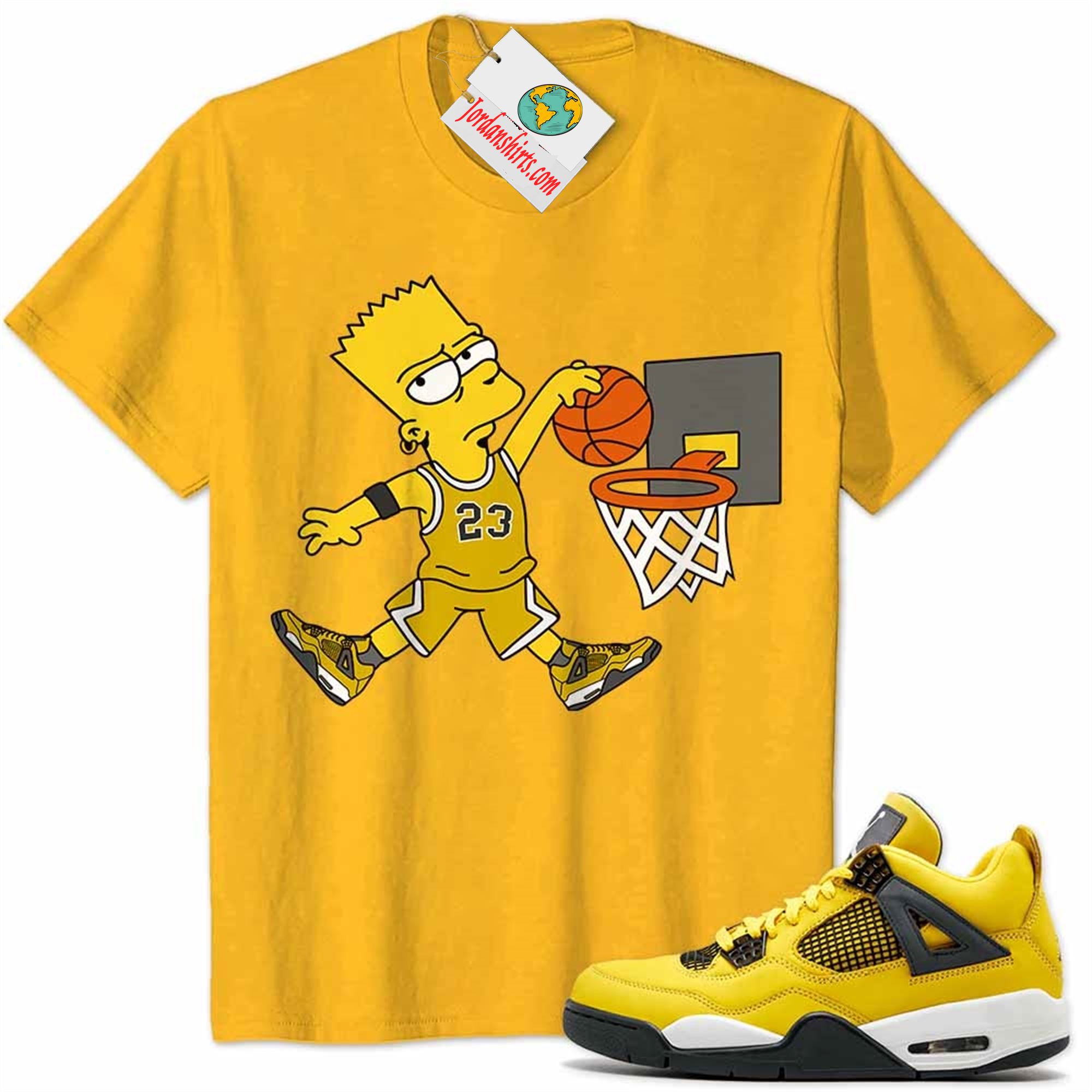 Jordan 4 Shirt, Bart Simpson Slam Dunk Basketball Gold Air Jordan 4 Tour Yellow Lightning 4s Plus Size Up To 5xl