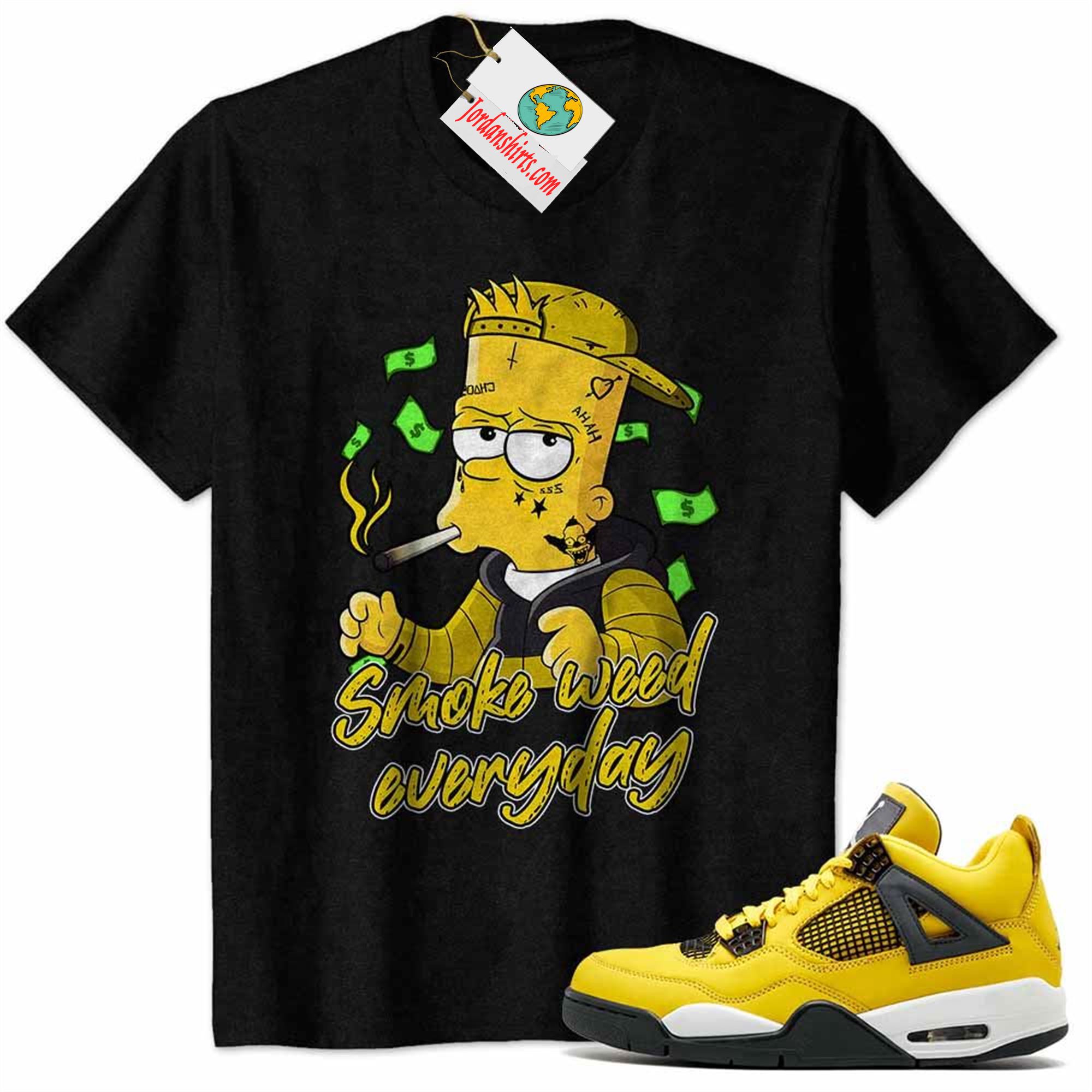 Jordan 4 Shirt, Bart Simpson Smoke Weed Everyday Black Air Jordan 4 Tour Yellow Lightning 4s Plus Size Up To 5xl