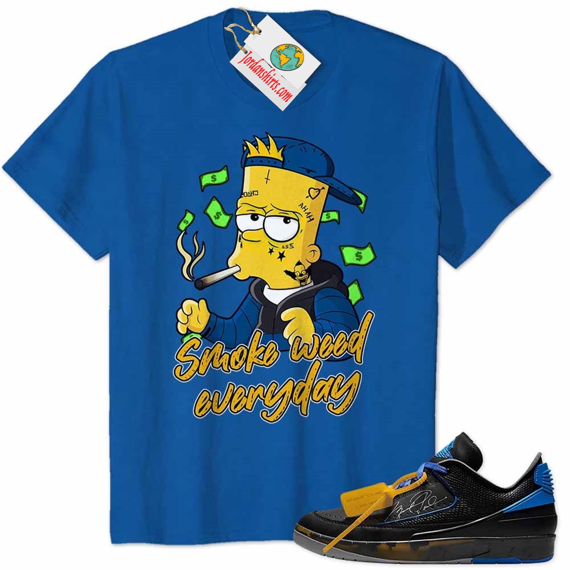 Jordan 2 Shirt, Bart Simpson Smoke Weed Everyday Blue Air Jordan 2 Low X Off-white Black And Varsity Royal 2s Plus Size Up To 5xl