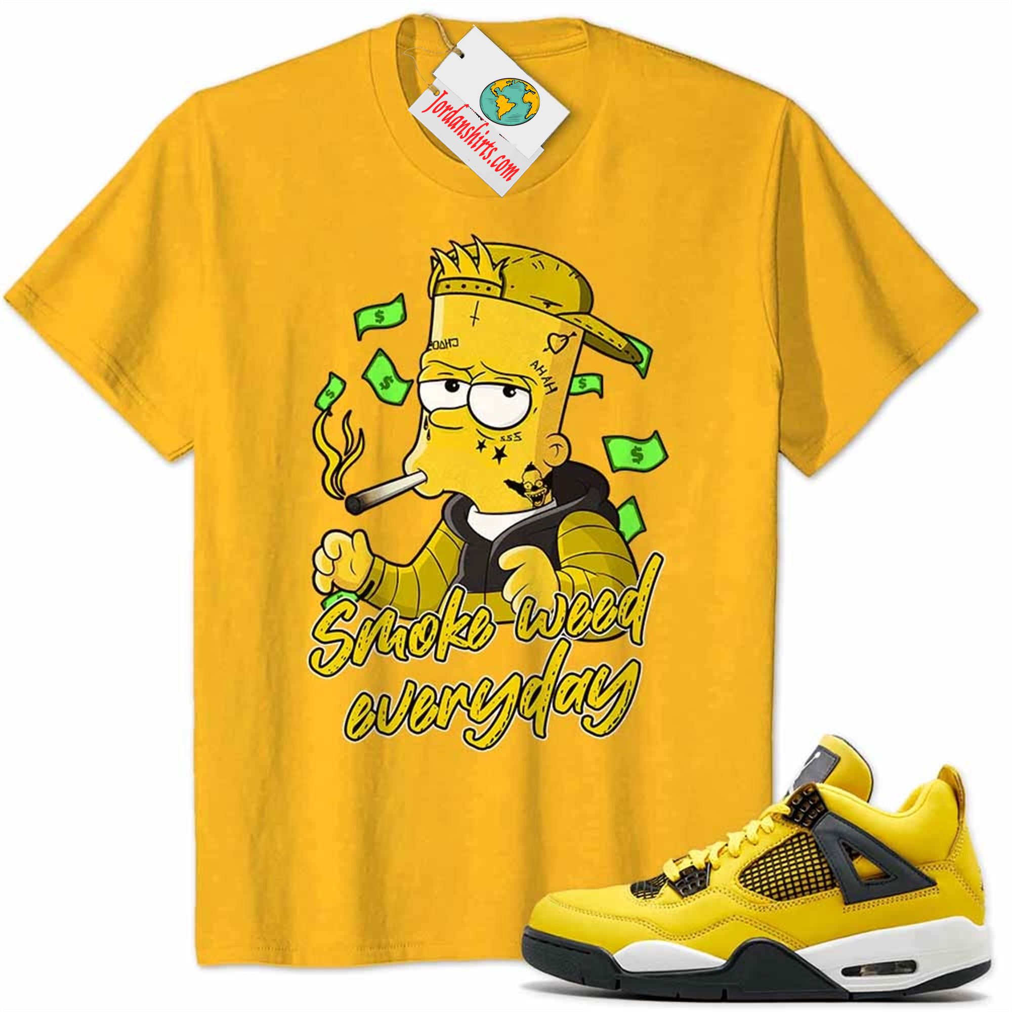 Jordan 4 Shirt, Bart Simpson Smoke Weed Everyday Gold Air Jordan 4 Tour Yellow Lightning 4s Full Size Up To 5xl