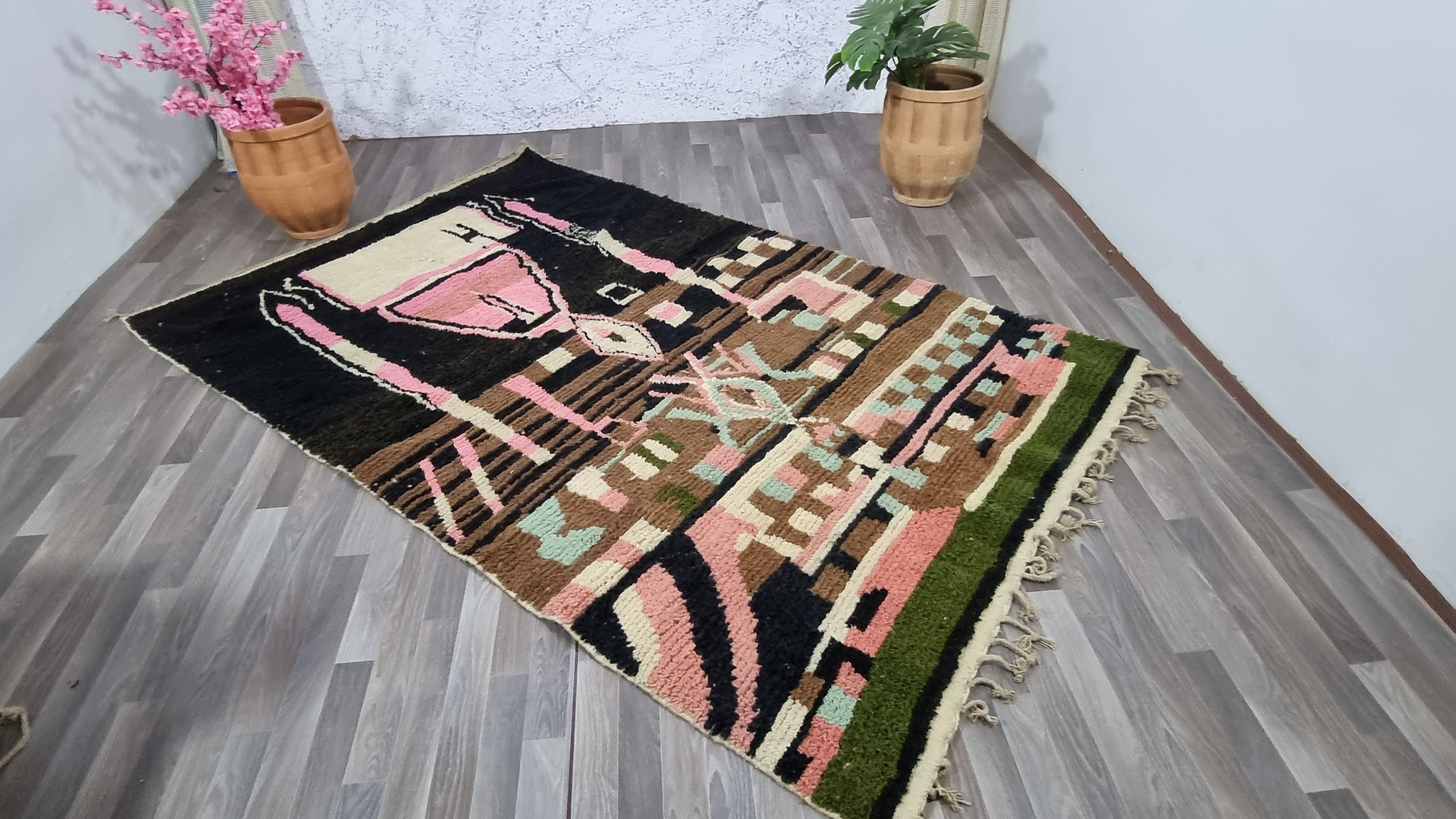 3d Squre Rug| Black Moroccan Custom Rug - Moroccan Woolen Carpet - New Azilal Rug - Beni Ourain Style - New Beni Ourain Rug - Berber Rug - Jordan Area Rug
