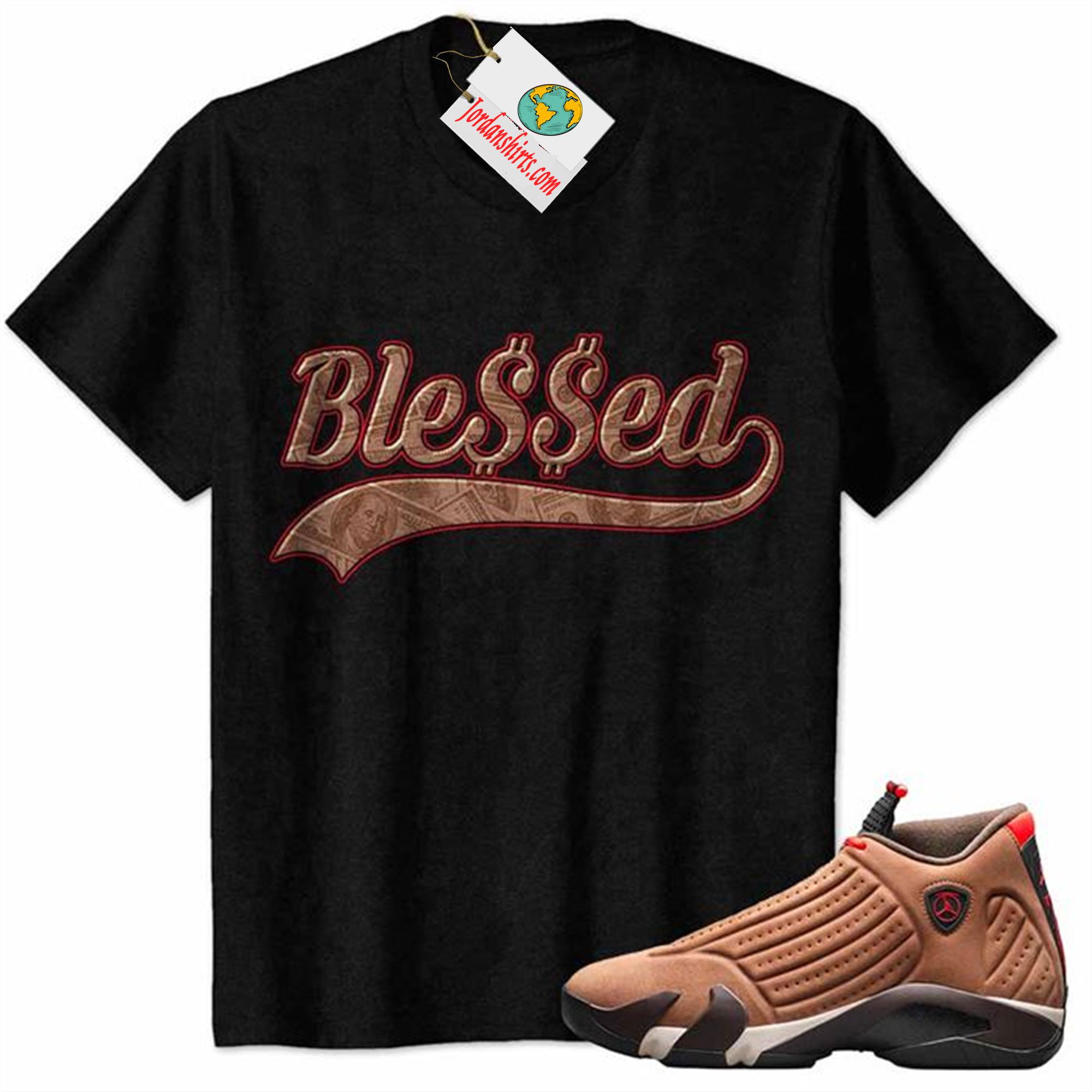 Jordan 14 Shirt, Blessed Usd Benjamin Franklin Black Air Jordan 14 Winterized 14s Full Size Up To 5xl