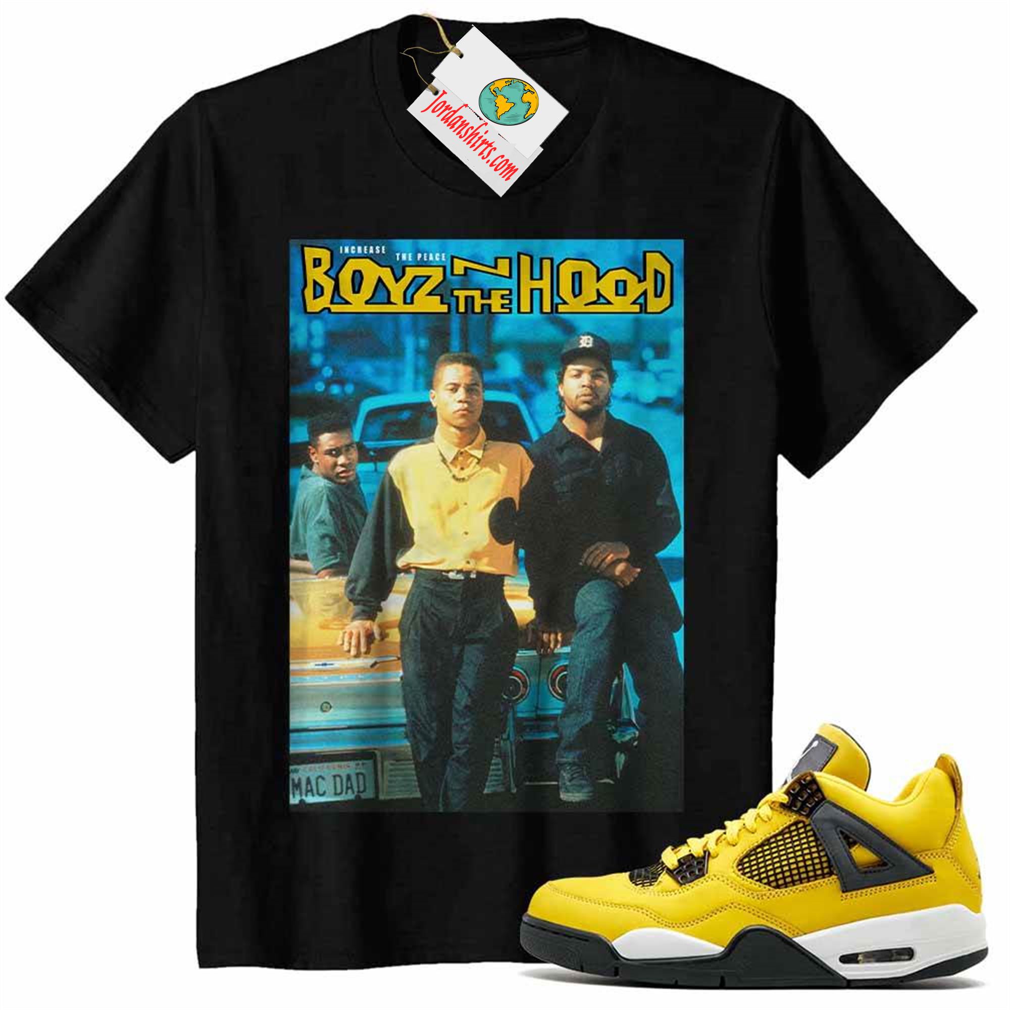 Jordan 4 Shirt, Boyz N The Hood Vintage Black Air Jordan 4 Tour Yellow Lightning 4s Plus Size Up To 5xl