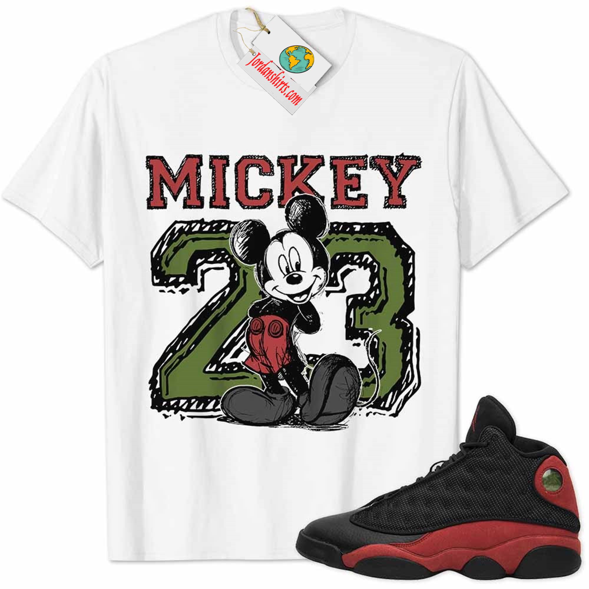 Jordan 13 Shirt, Bred 13s Shirt Mickey 23 Michael Jordan Number Draw White Size Up To 5xl