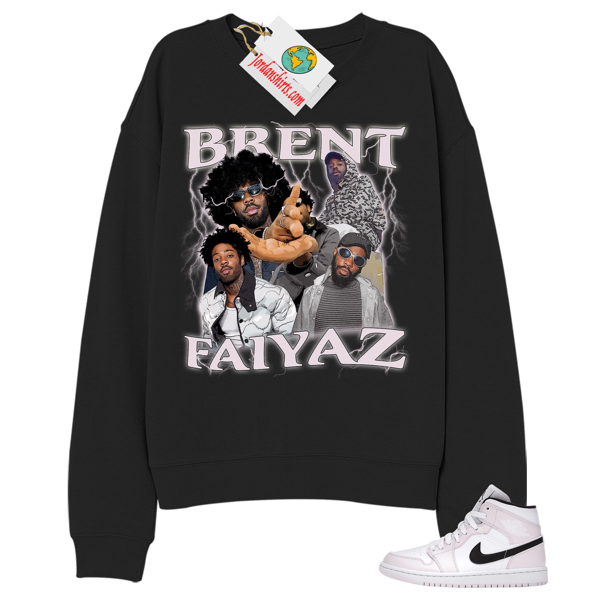 Jordan 1 Sweatshirt, Brent Faiyaz Retro Vintage 90s Hip Hop Raptees Black Sweatshirt Air Jordan 1 Barely Rose 1s Plus Size Up To 5xl