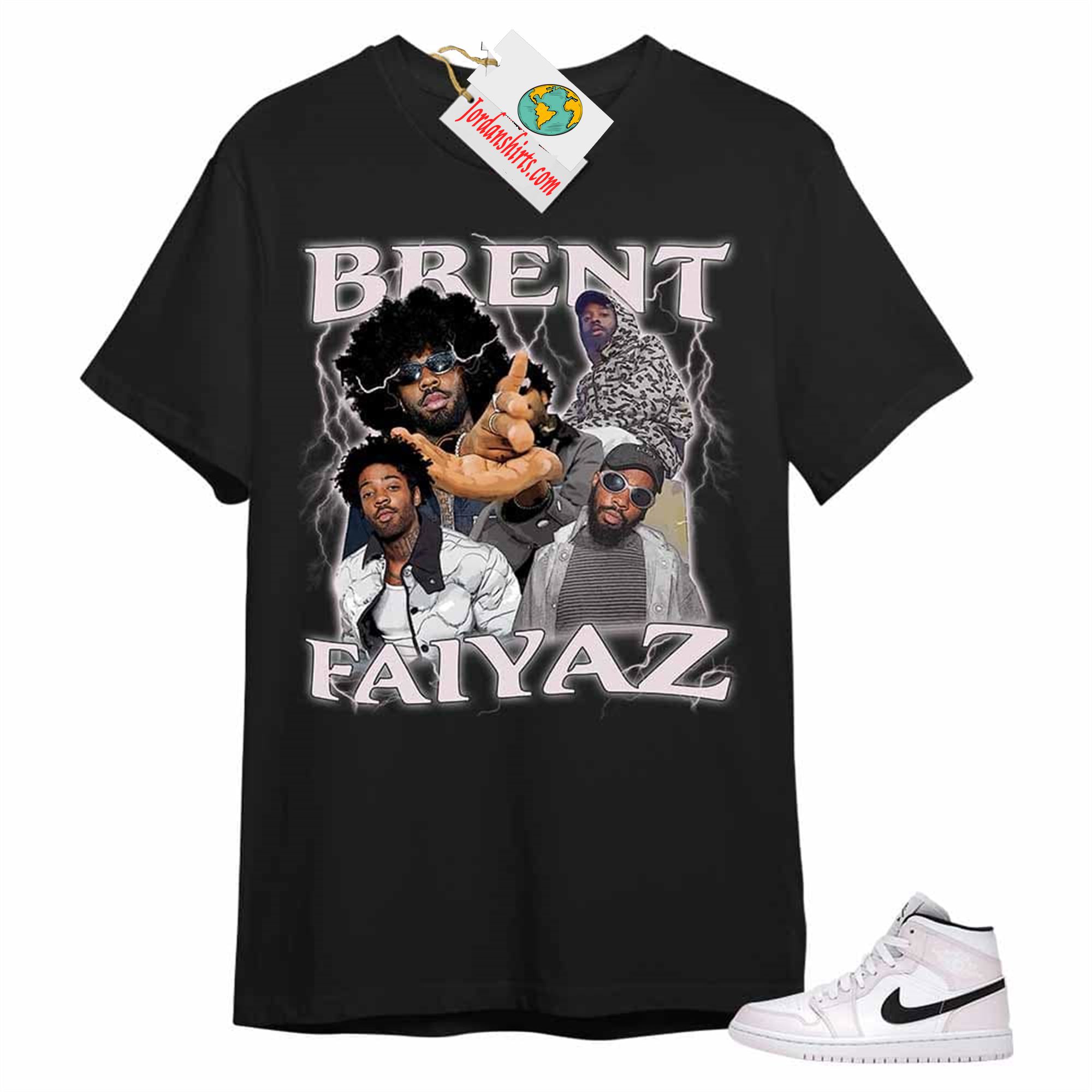 Jordan 1 Shirt, Brent Faiyaz Retro Vintage 90s Hip Hop Raptees Black T-shirt Air Jordan 1 Barely Rose 1s Size Up To 5xl
