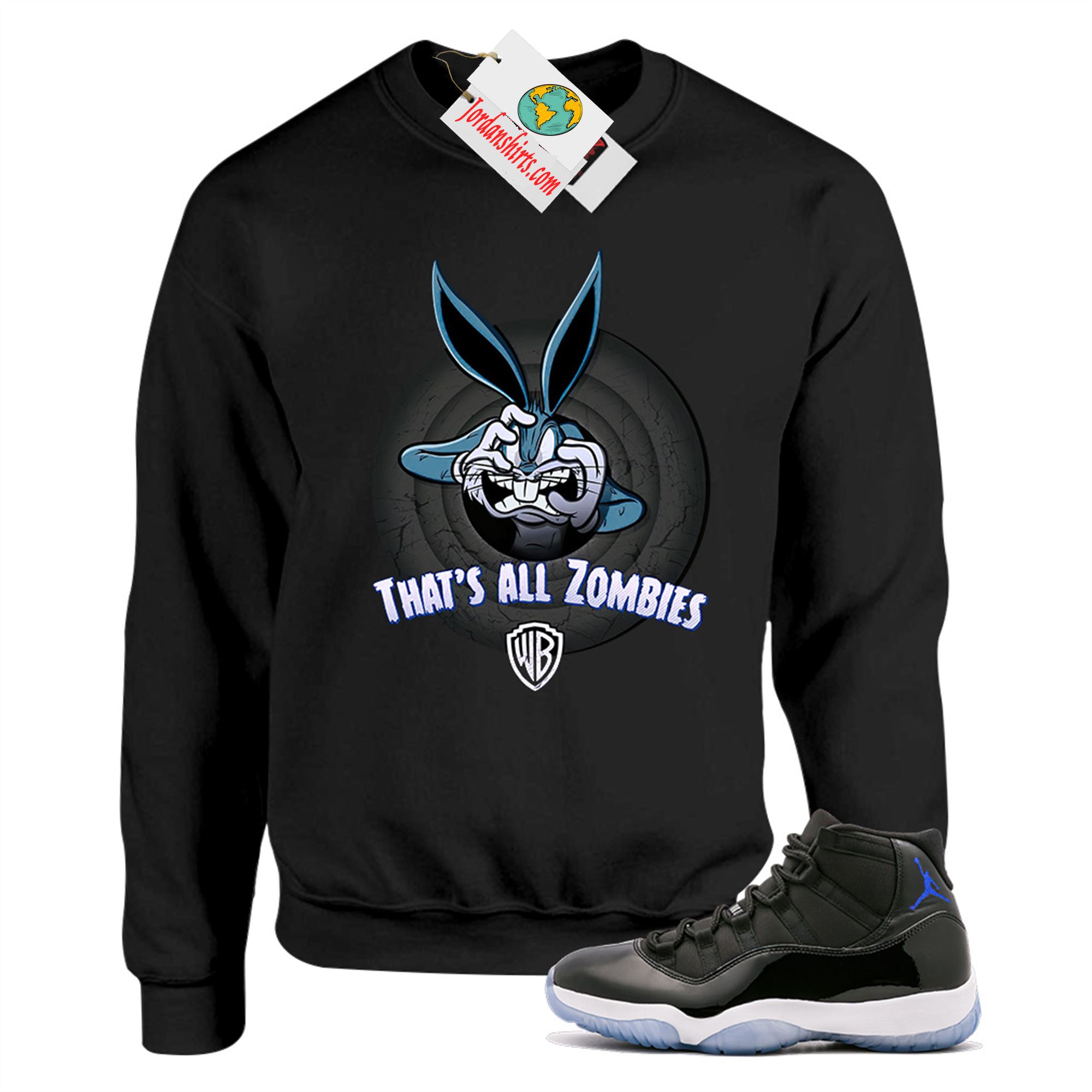 Jordan 11 Sweatshirt, Bugs Bunny Black Sweatshirt Air Jordan 11 Space Jam 11s Full Size Up To 5xl