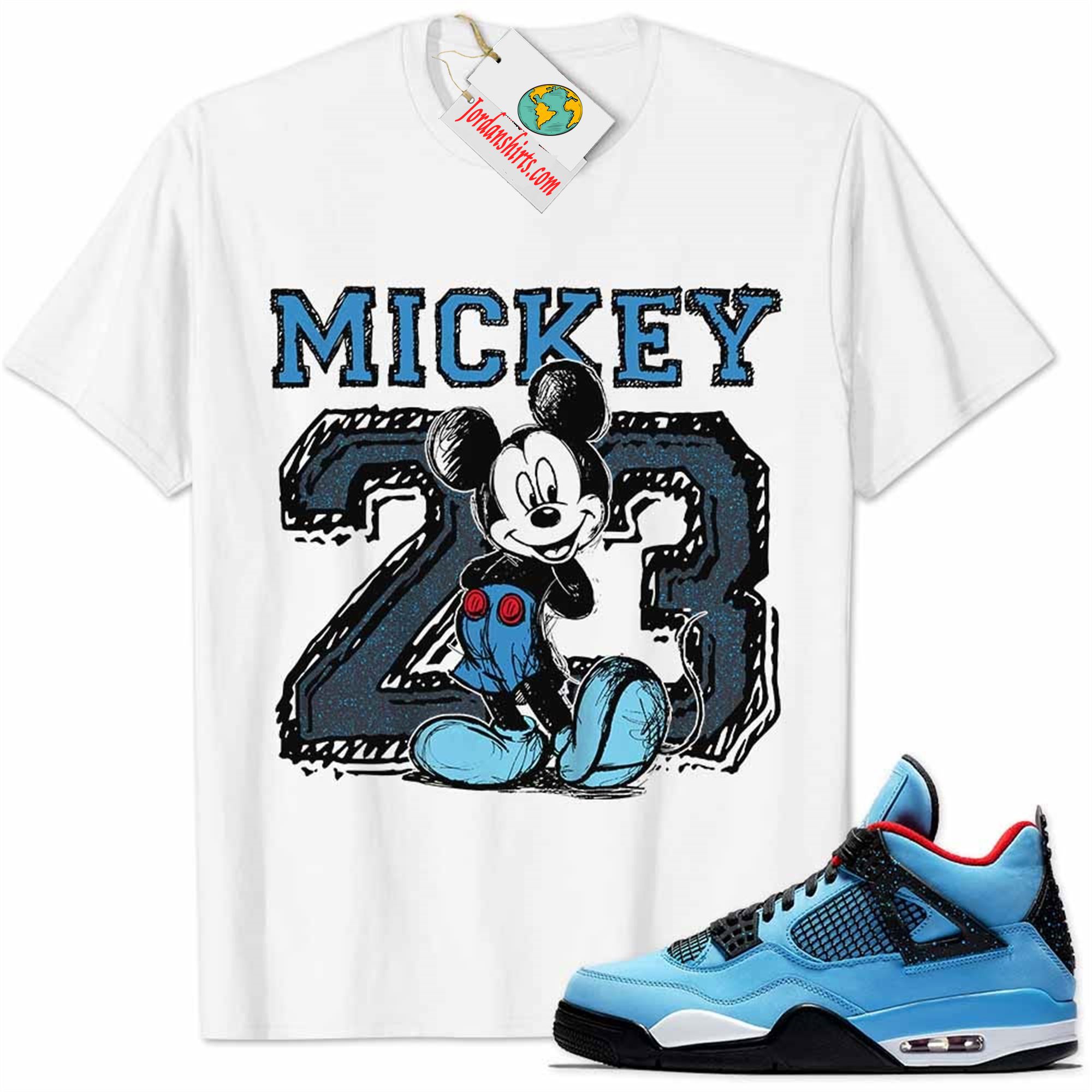Jordan 4 Shirt, Cactus Jack Travis Scott 4s Shirt Mickey 23 Michael Jordan Number Draw White Full Size Up To 5xl
