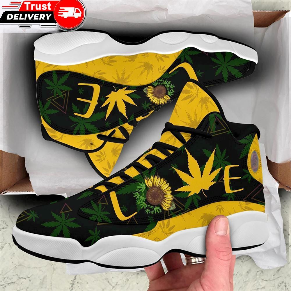 Jordan 13 Sneaker, Cannabis Weed Sunflower Love Sneakers J13 Gift For Hippie Fan Cannabis Psychedelic Marijuana Lover S