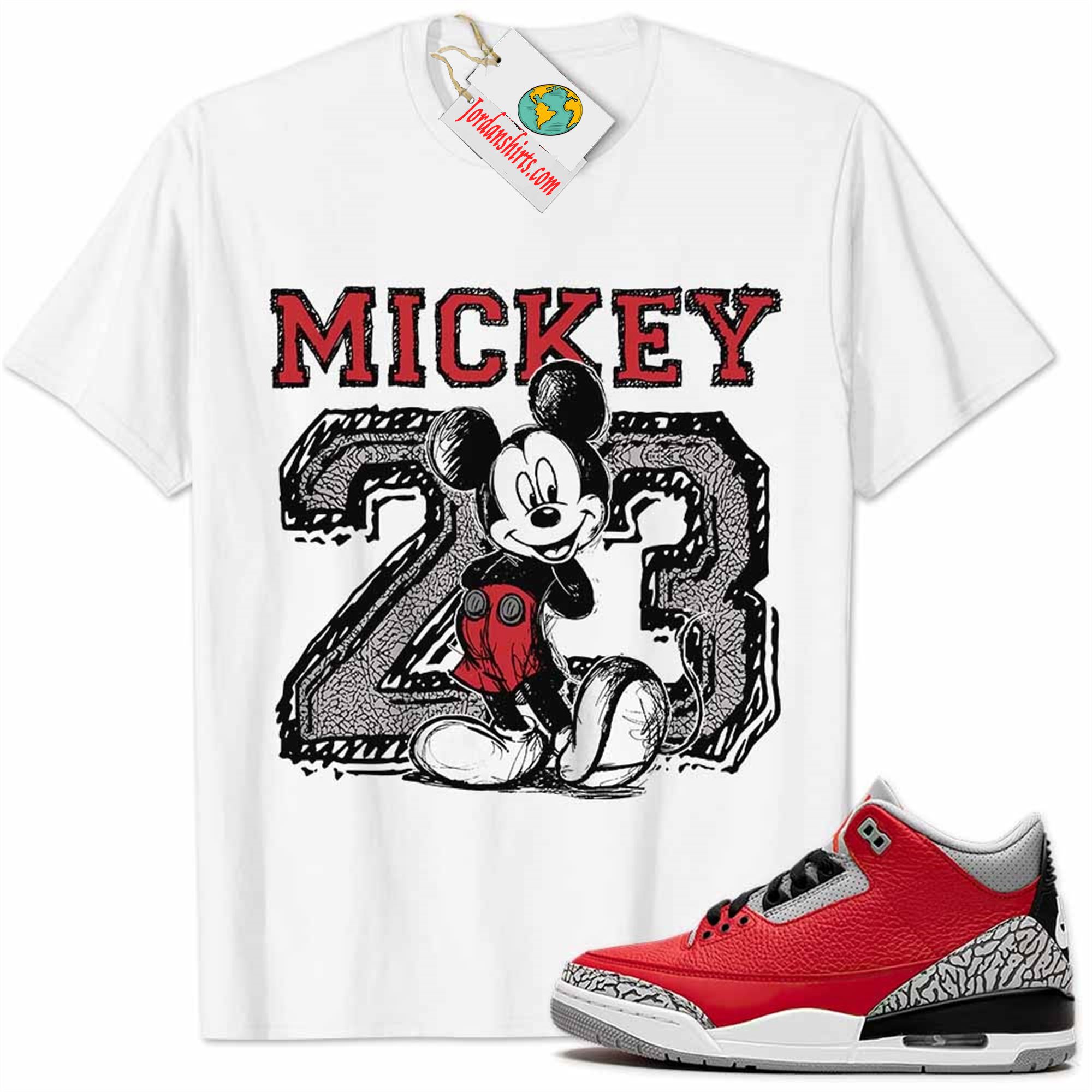 Jordan 3 Shirt, Cement 3s Shirt Mickey 23 Michael Jordan Number Draw White Size Up To 5xl