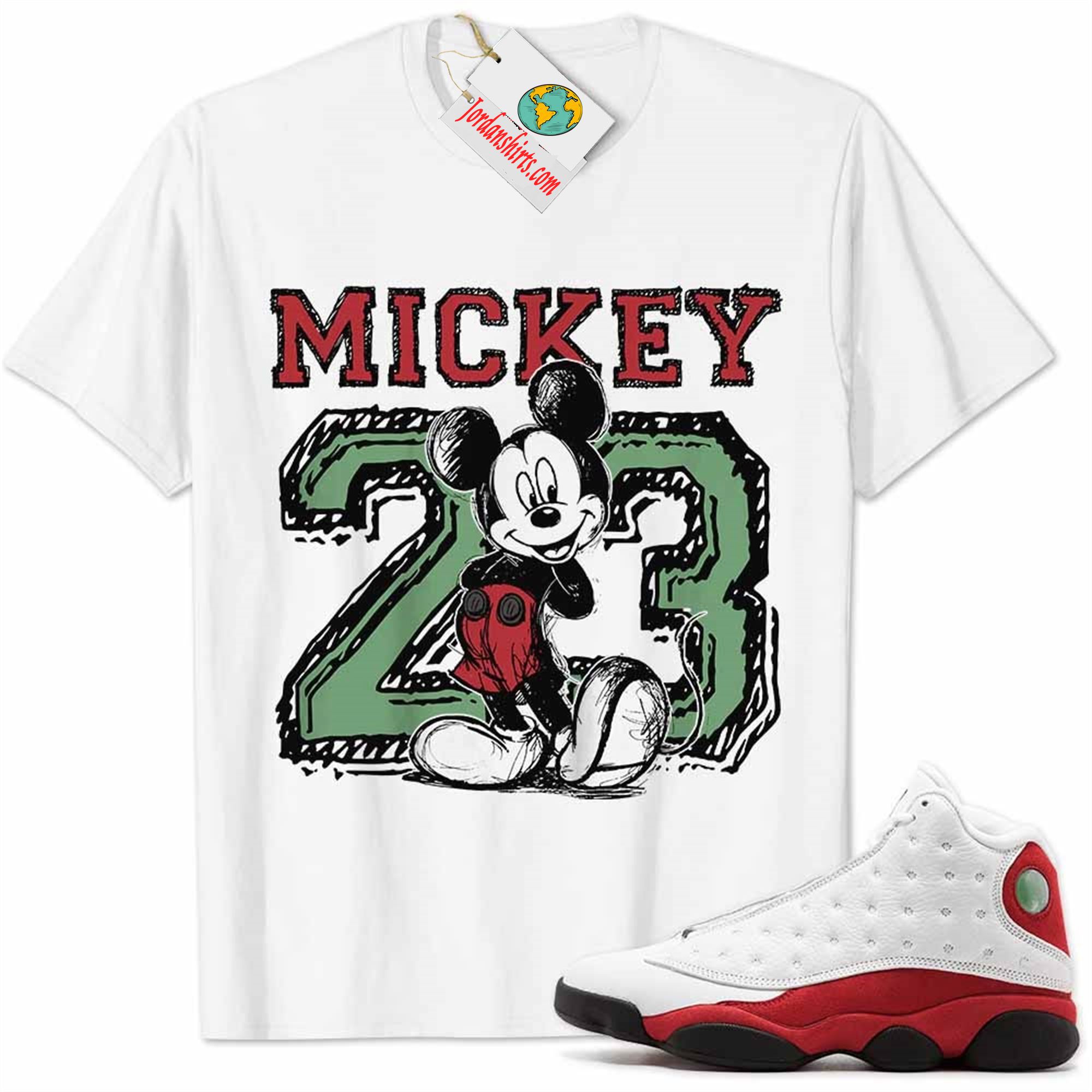 Jordan 13 Shirt, Chicago 13s Shirt Mickey 23 Michael Jordan Number Draw White Full Size Up To 5xl