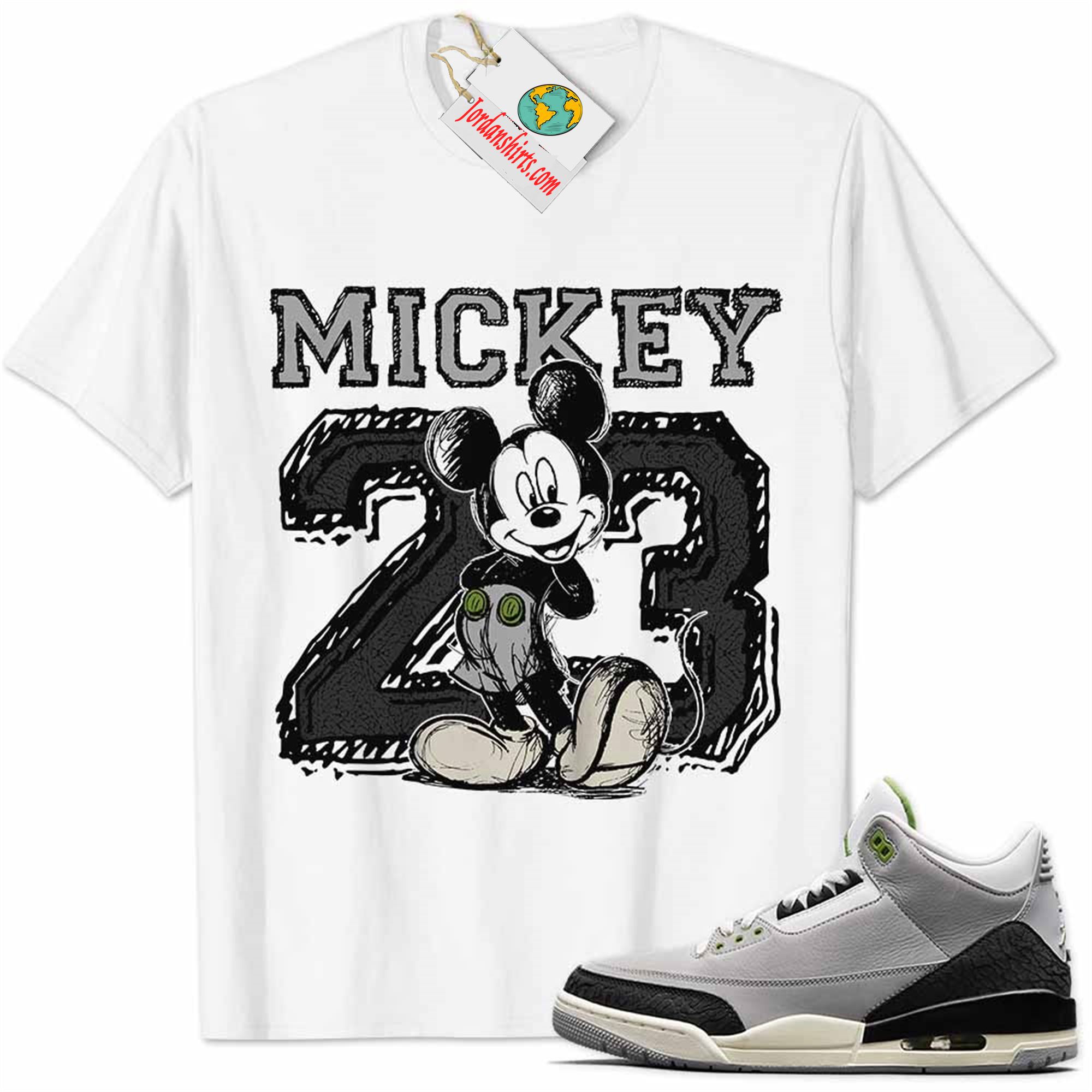 Jordan 3 Shirt, Chlorophyll 3s Shirt Mickey 23 Michael Jordan Number Draw White Plus Size Up To 5xl