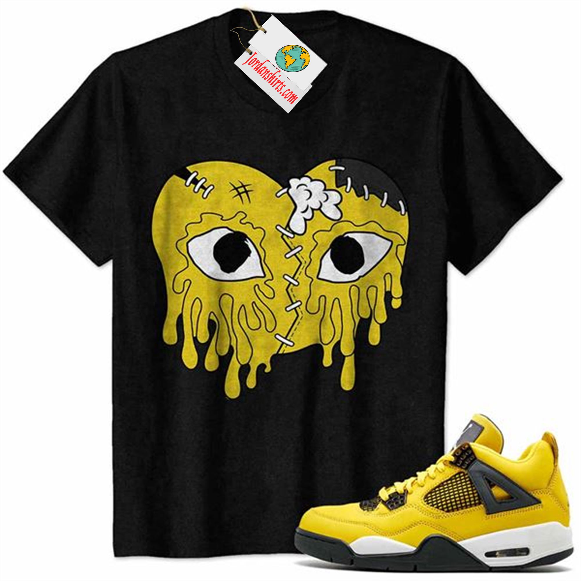 Jordan 4 Shirt, Crying Heart Drip Black Air Jordan 4 Tour Yellow Lightning 4s Full Size Up To 5xl