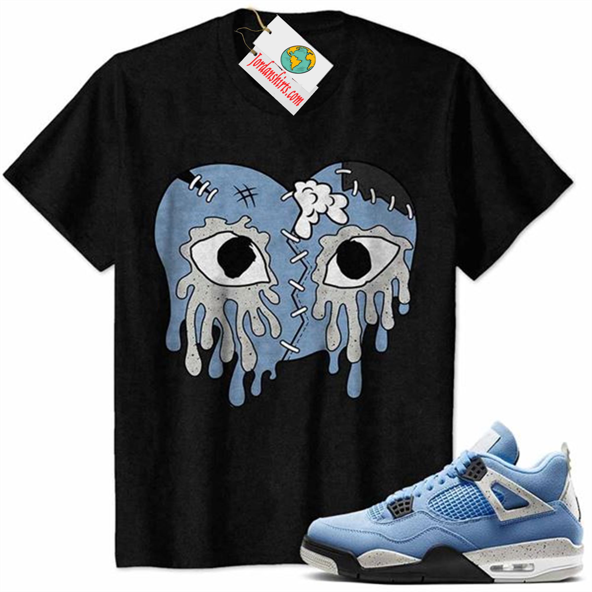 Jordan 4 Shirt, Crying Heart Drip Black Air Jordan 4 University Blue 4s Full Size Up To 5xl