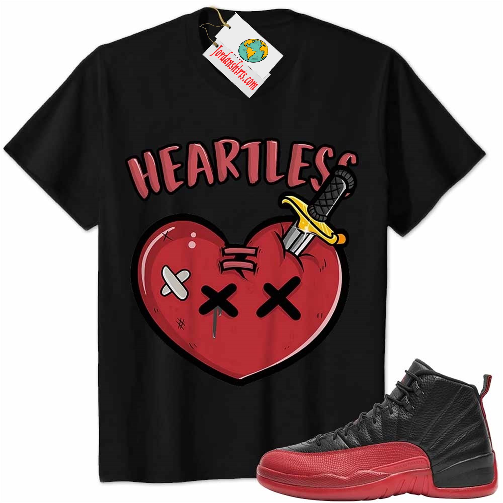 Jordan 12 Shirt, Crying Heart Heartless Black Air Jordan 12 Flu Game 12s Plus Size Up To 5xl