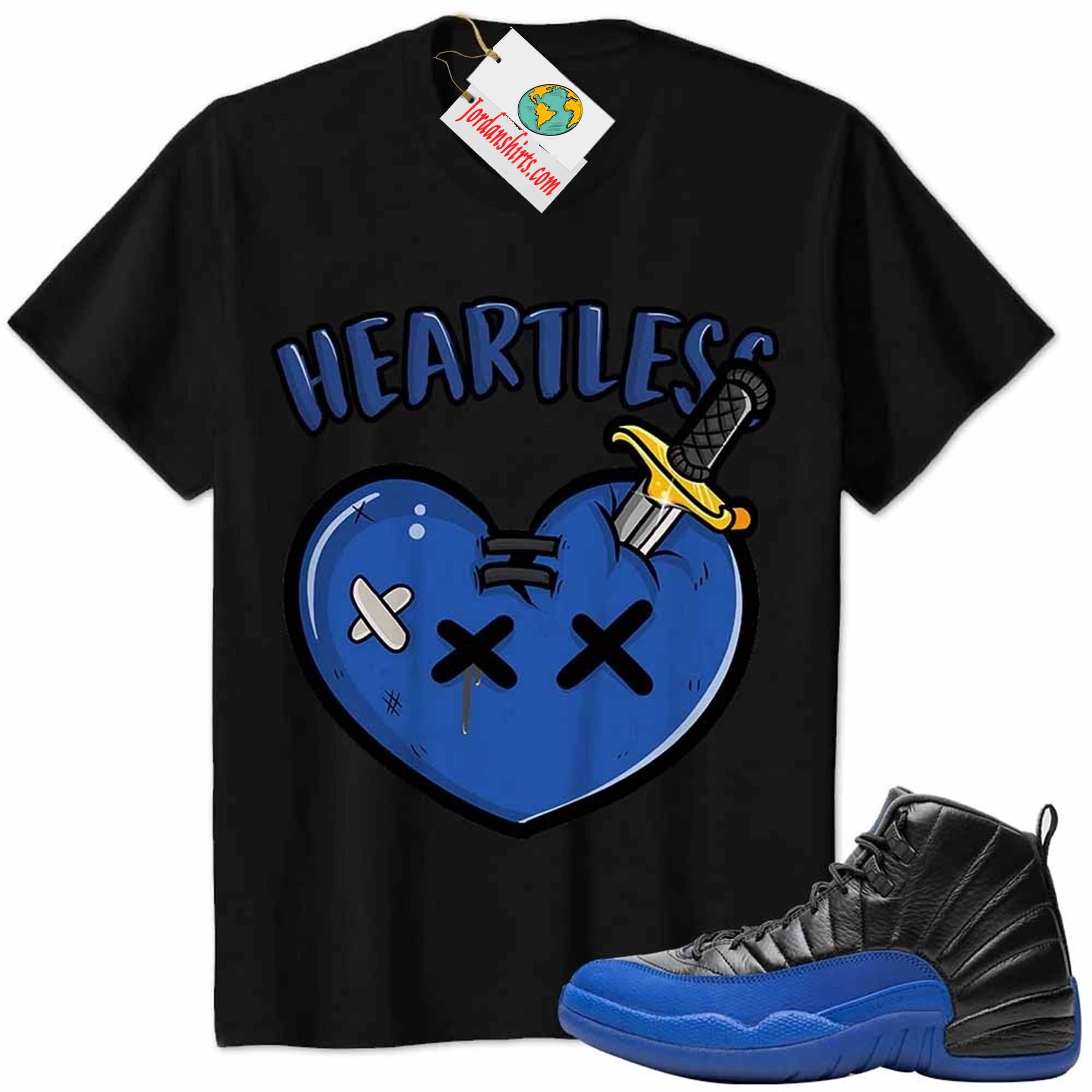 Jordan 12 Shirt, Crying Heart Heartless Black Air Jordan 12 Game Royal 12s Plus Size Up To 5xl