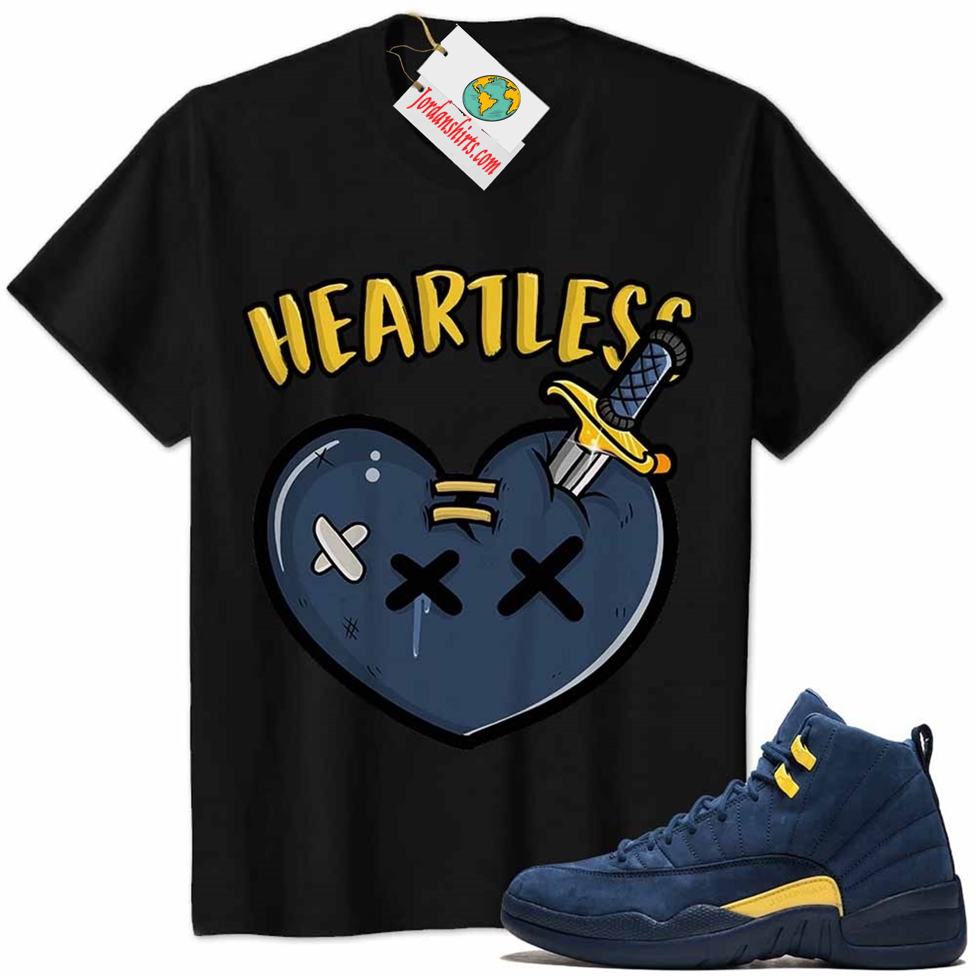 Jordan 12 Shirt, Crying Heart Heartless Black Air Jordan 12 Michigan 12s Full Size Up To 5xl