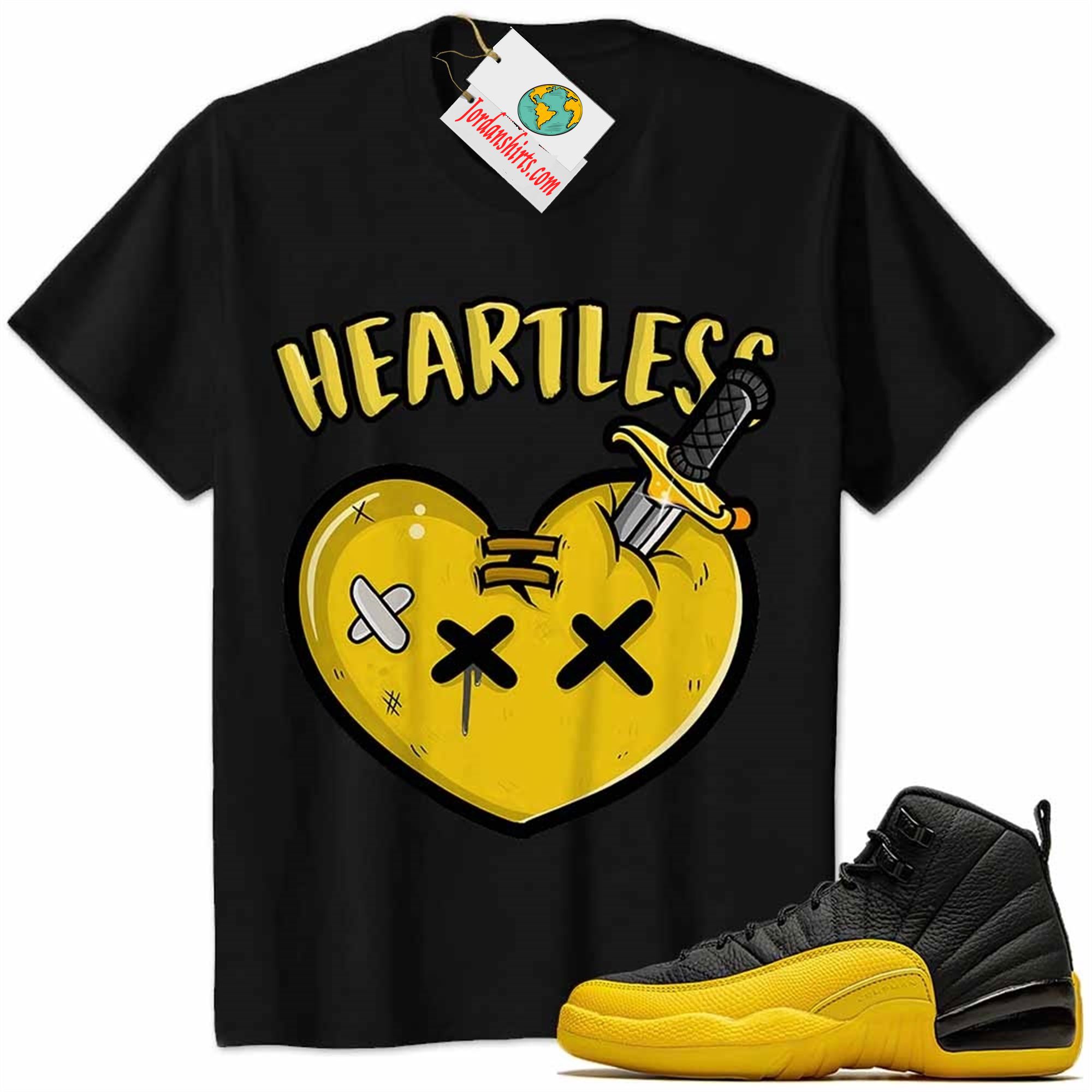 Jordan 12 Shirt, Crying Heart Heartless Black Air Jordan 12 University Gold 12s Full Size Up To 5xl