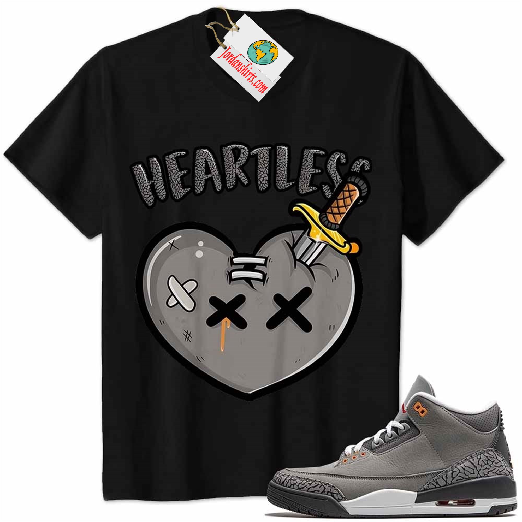 Jordan 3 Shirt, Crying Heart Heartless Black Air Jordan 3 Cool Grey 3s Size Up To 5xl