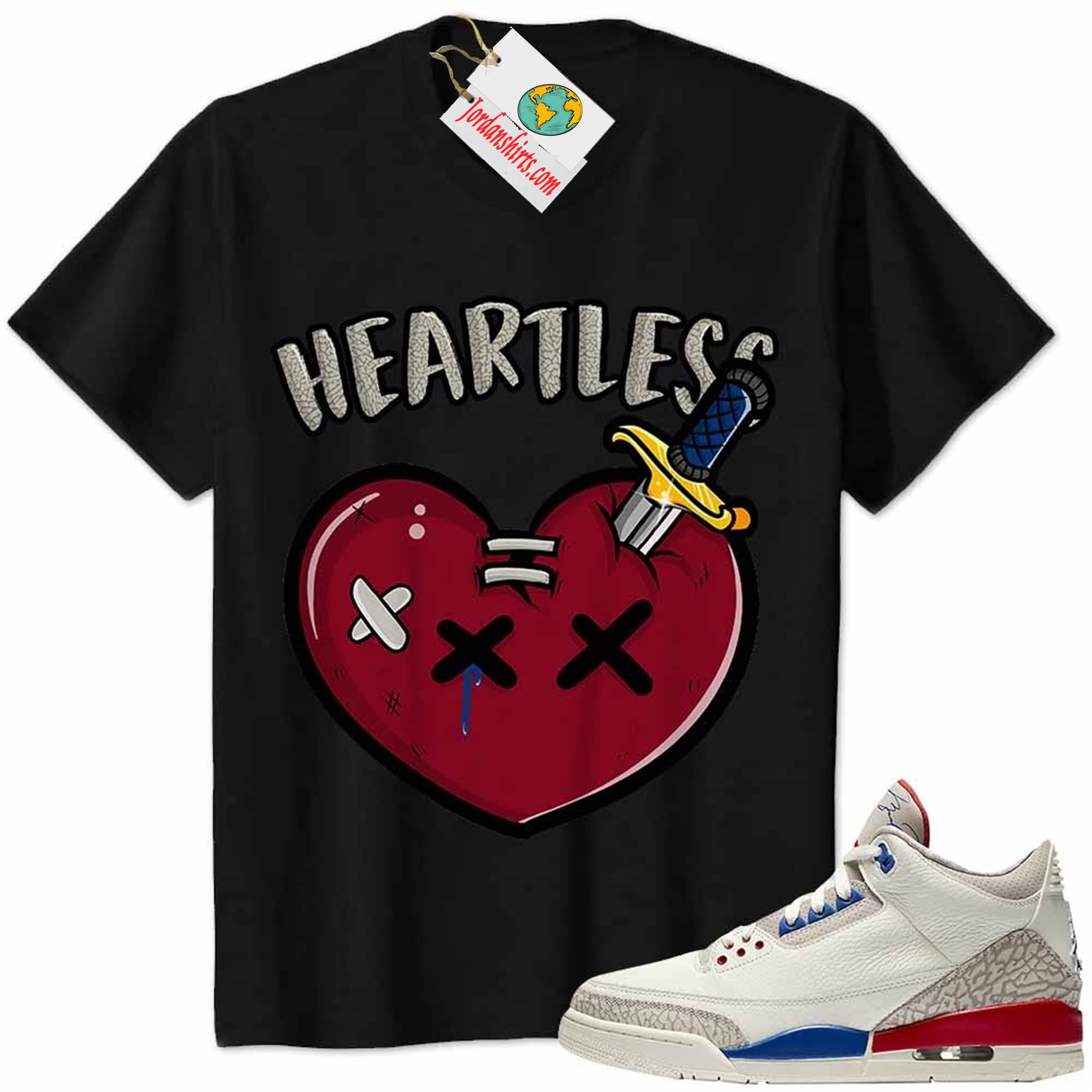 Jordan 3 Shirt, Crying Heart Heartless Black Air Jordan 3 International Flight Charity Game 3s Plus Size Up To 5xl