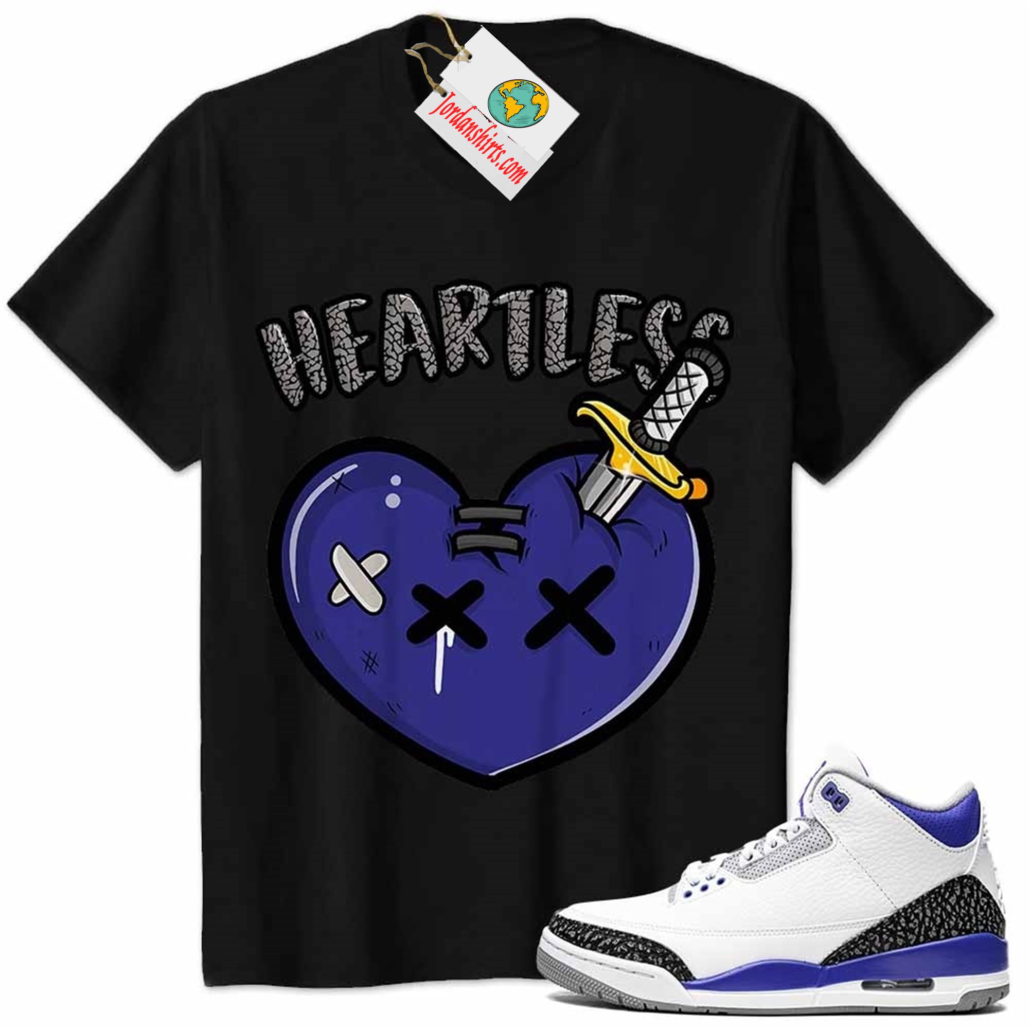 Jordan 3 Shirt, Crying Heart Heartless Black Air Jordan 3 Racer Blue 3s Plus Size Up To 5xl