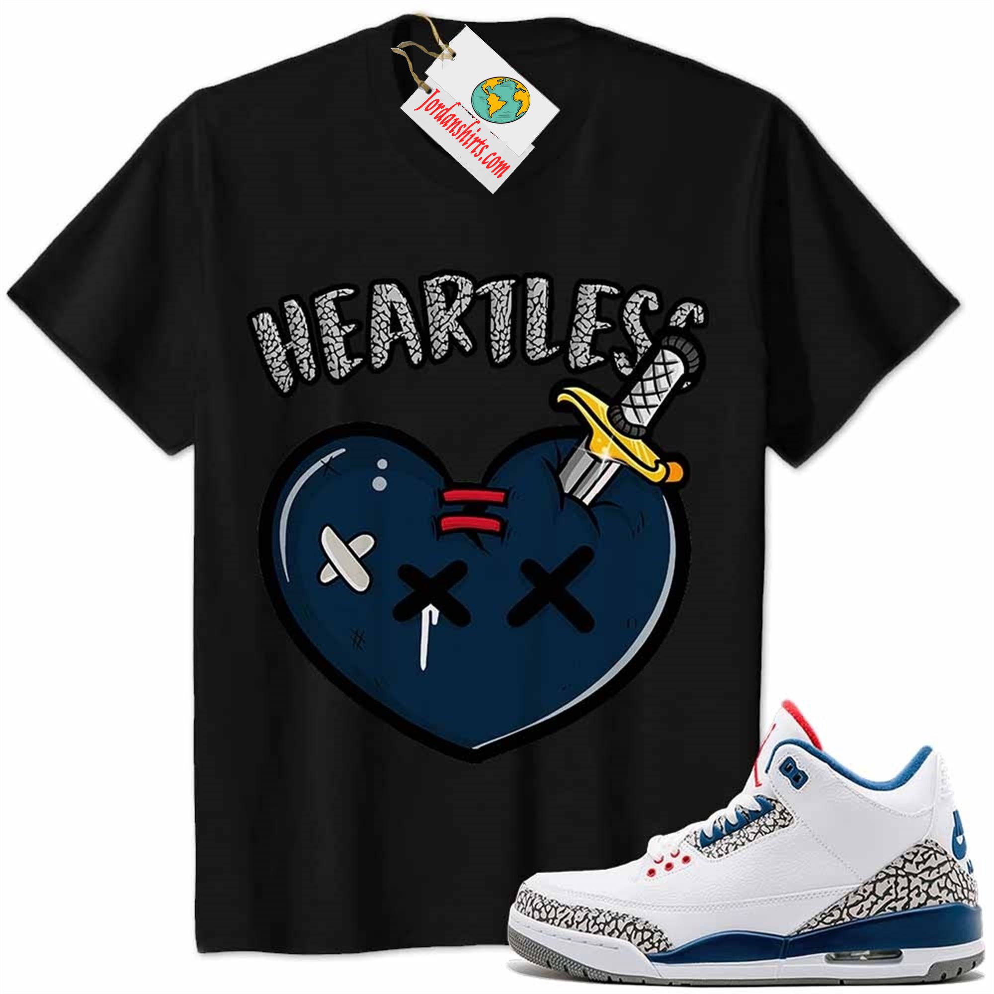 Jordan 3 Shirt, Crying Heart Heartless Black Air Jordan 3 True Blue 3s Plus Size Up To 5xl