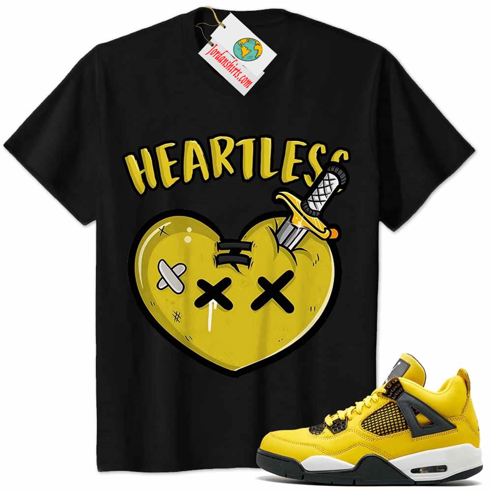 Jordan 4 Shirt, Crying Heart Heartless Black Air Jordan 4 Tour Yellow Lightning 4s Plus Size Up To 5xl