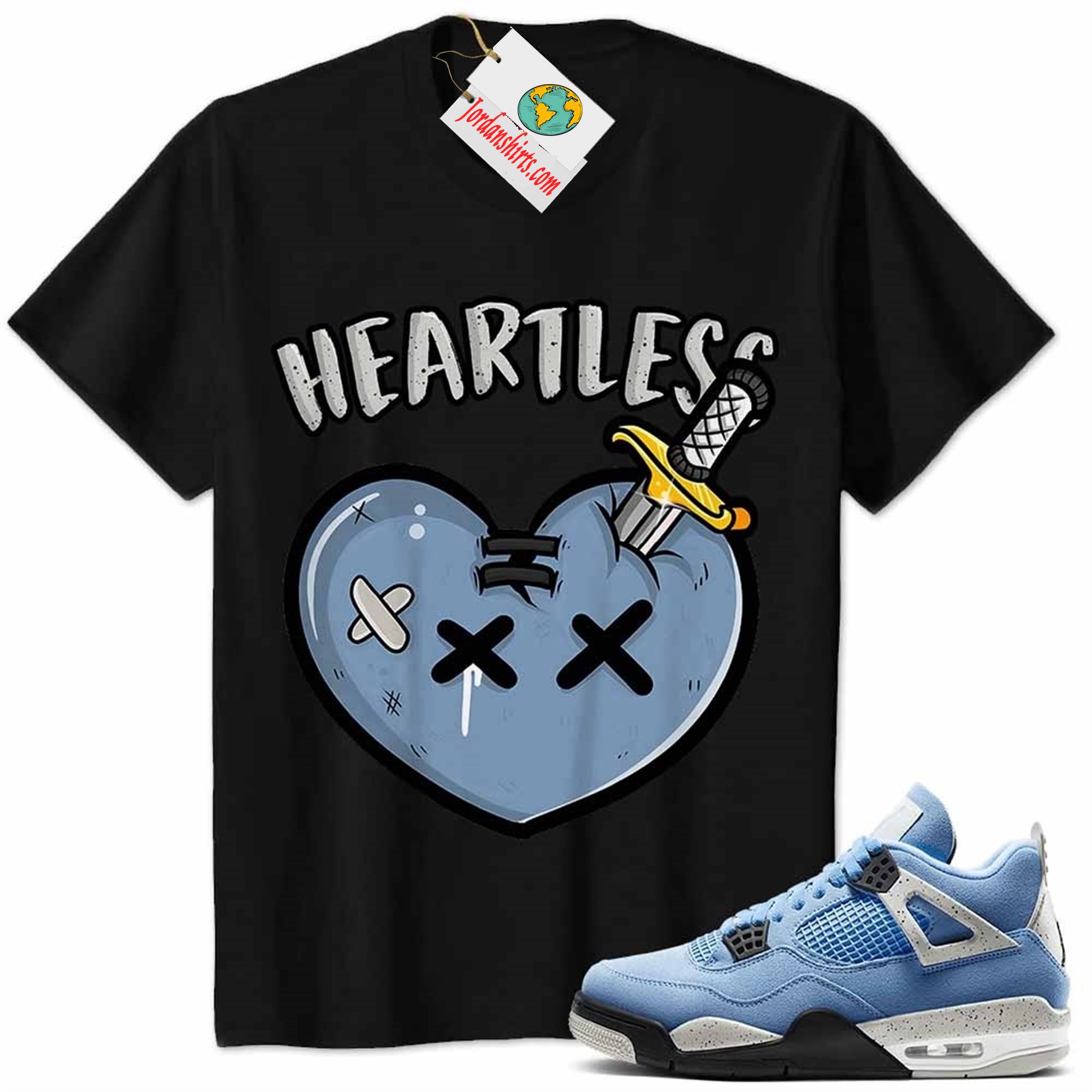 Jordan 4 Shirt, Crying Heart Heartless Black Air Jordan 4 University Blue 4s Full Size Up To 5xl