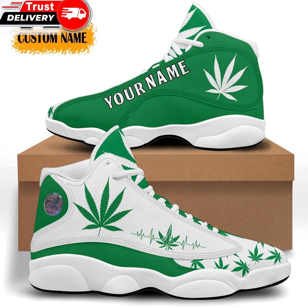Jordan 13 Shoes, Custom Cannabis Heartbeat Jd 13 Sneakers Marijuana Sneakers Psychedelic Sneakers Hippie Shoes