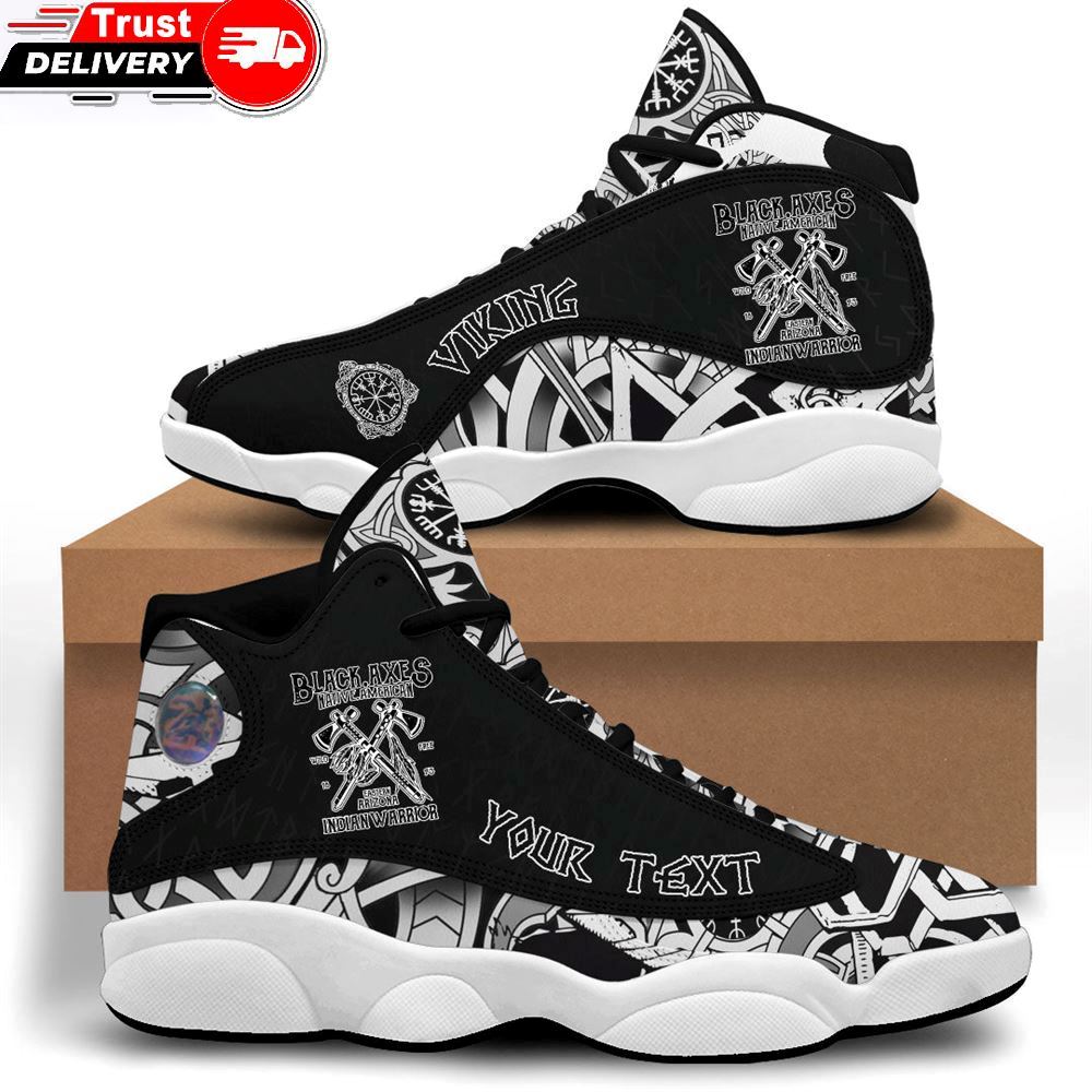 Jordan 13 Sneaker, Custom Black Axes Indian Warrior Sneakers