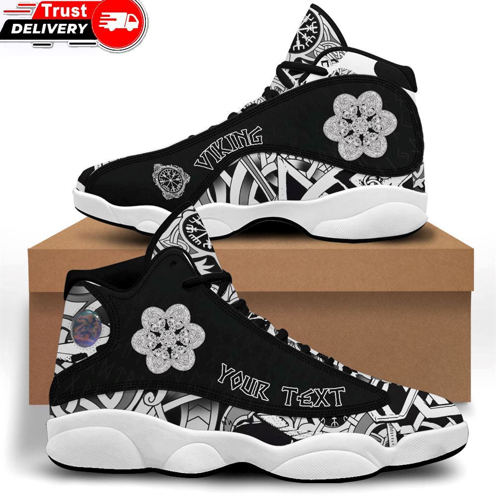 Jd 13 Shoes, Custom Celtic Wolf Ornament Black And White Sneakers