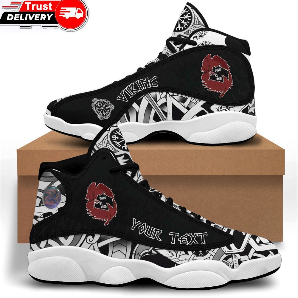 Jordan 13 Sneaker, Custom Dark Red With Odins Ravens Sneakers