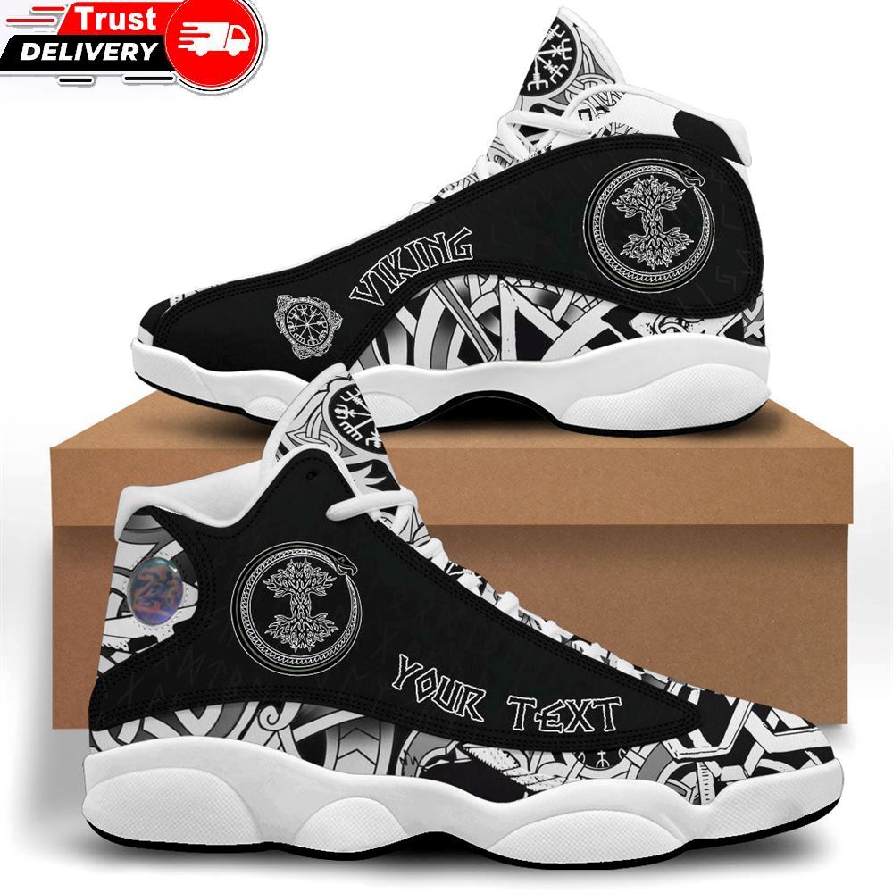 Jordan 13 Shoes, Custom Ouroboros Serpent Curled Up Around Yggdrasil Sneakers