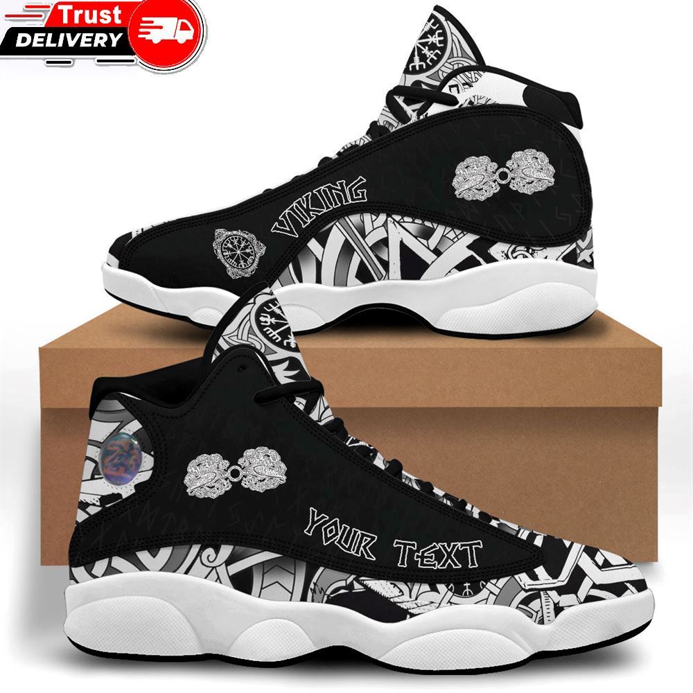 Jordan 13 Sneaker, Custom Ravens Celtic Cloak Clasp Black And White Sneakers
