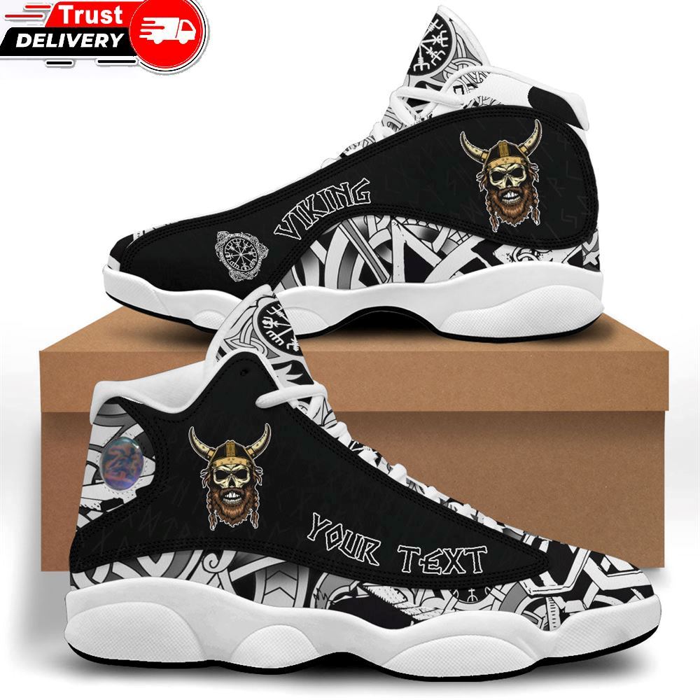 Jd 13 Shoes, Custom Skull With Braided Hair And Horned Hat Sneakers
