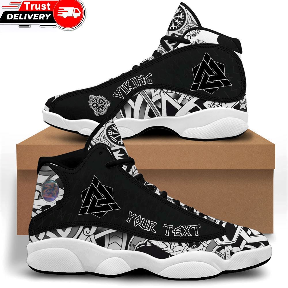 Jordan 13 Sneaker, Custom Valknut Black Sneakers