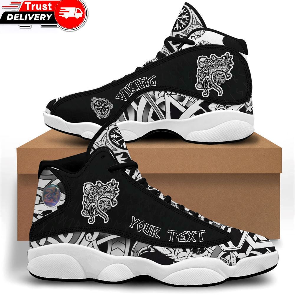 Jordan 13 Shoes, Custom Vegvisir Wolf And Raven Sneakers