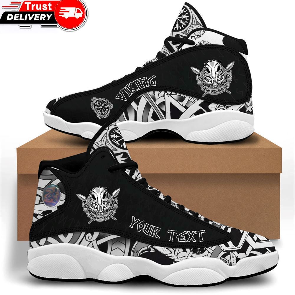 Jordan 13 Sneaker, Custom Wild Boar Skull With Spears And Banner Sneakers
