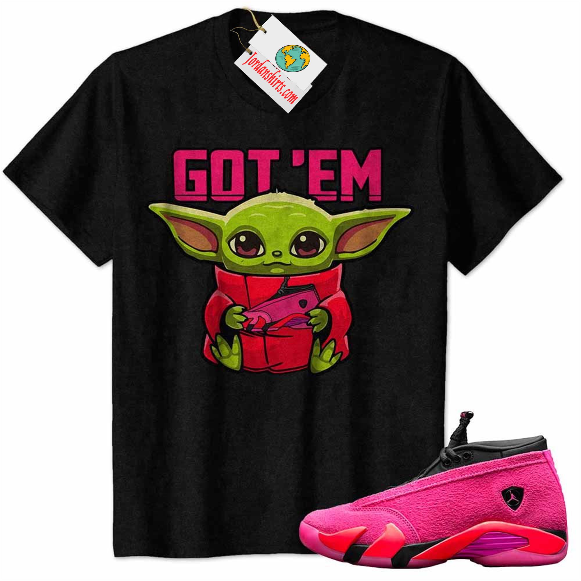 Jordan 14 Shirt, Cute Baby Yoda Black Air Jordan 14 Wmns Shocking Pink 14s Plus Size Up To 5xl