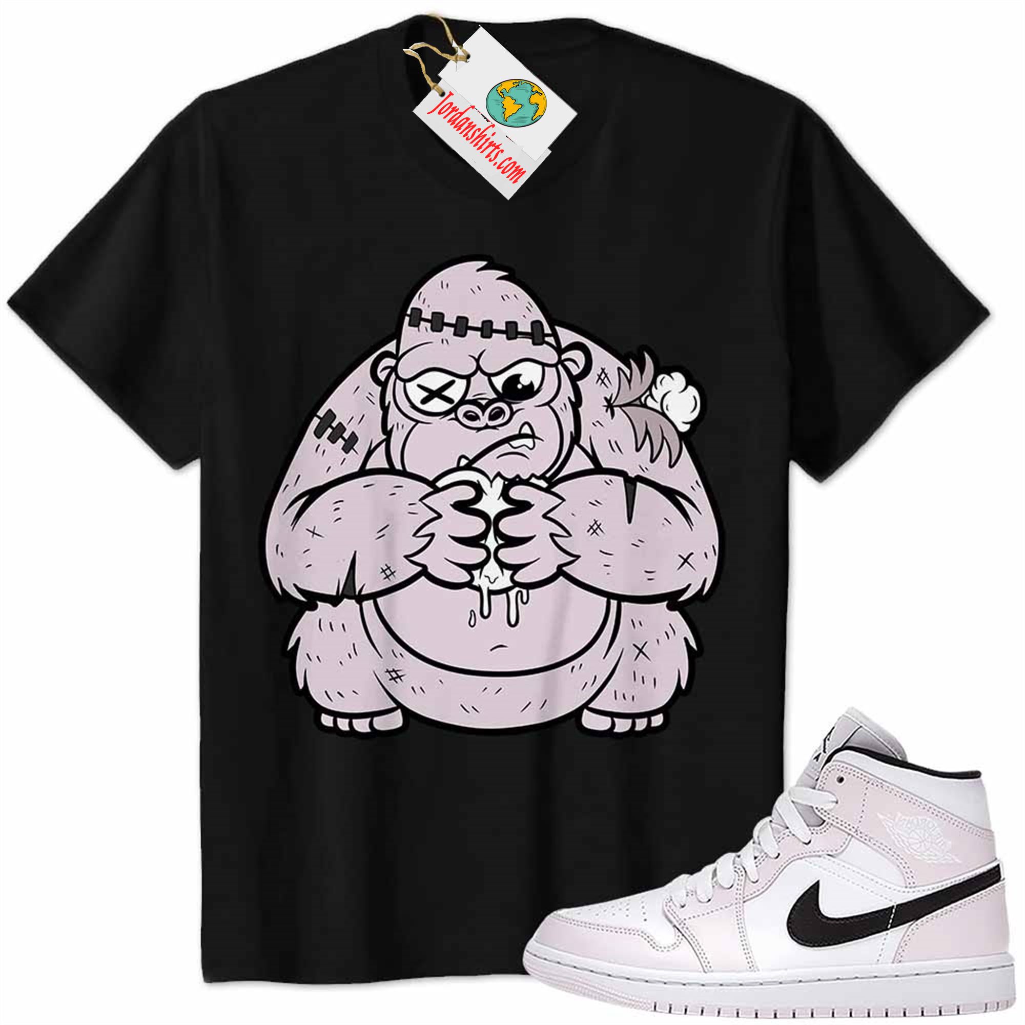 Jordan 1 Shirt, Cute Monkey Broken Heart Black Air Jordan 1 Barely Rose 1s Size Up To 5xl