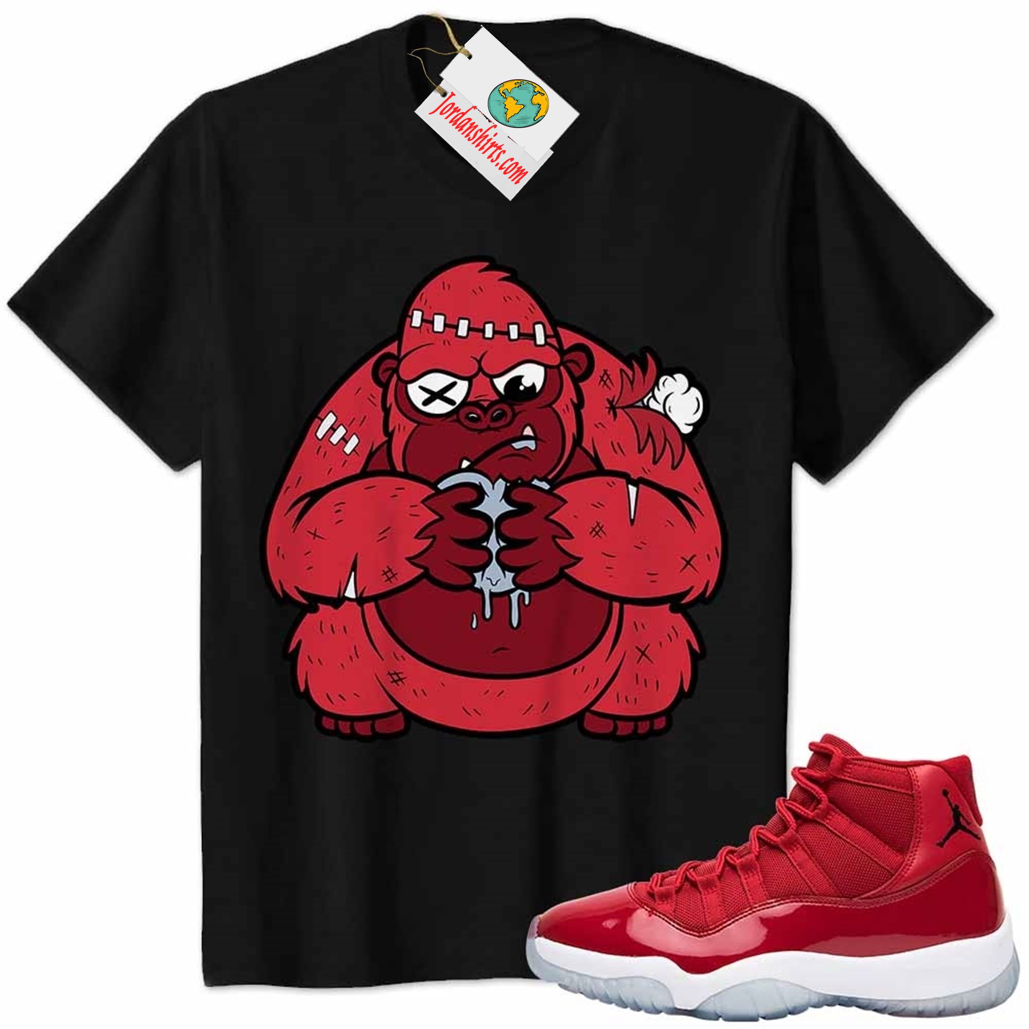 Jordan 11 Shirt, Cute Monkey Broken Heart Black Air Jordan 11 Gym Red 11s Full Size Up To 5xl
