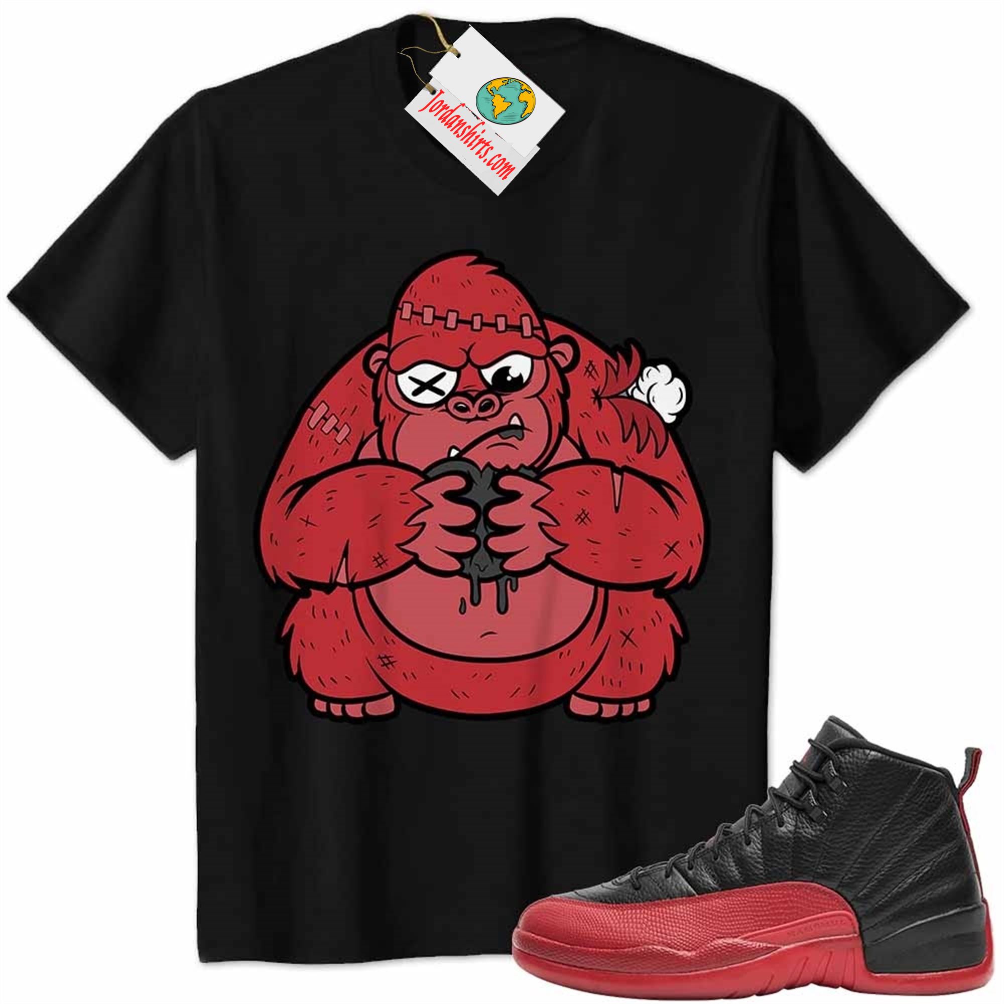 Jordan 12 Shirt, Cute Monkey Broken Heart Black Air Jordan 12 Flu Game 12s Size Up To 5xl