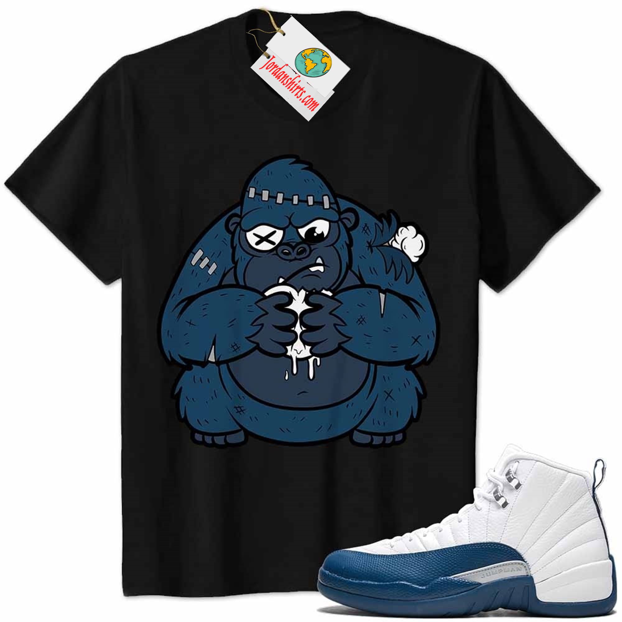 Jordan 12 Shirt, Cute Monkey Broken Heart Black Air Jordan 12 French Blue 12s Size Up To 5xl