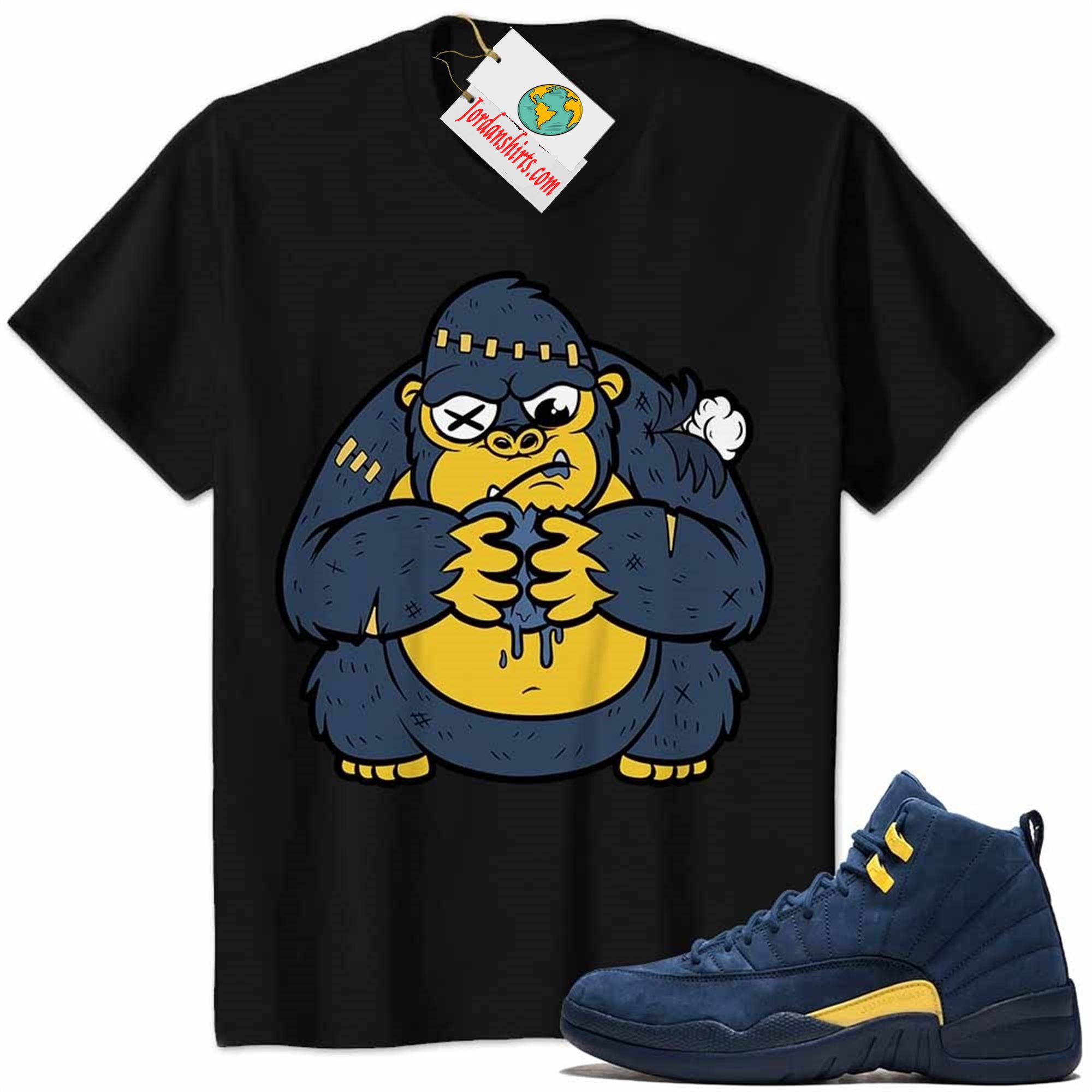 Jordan 12 Shirt, Cute Monkey Broken Heart Black Air Jordan 12 Michigan 12s Plus Size Up To 5xl