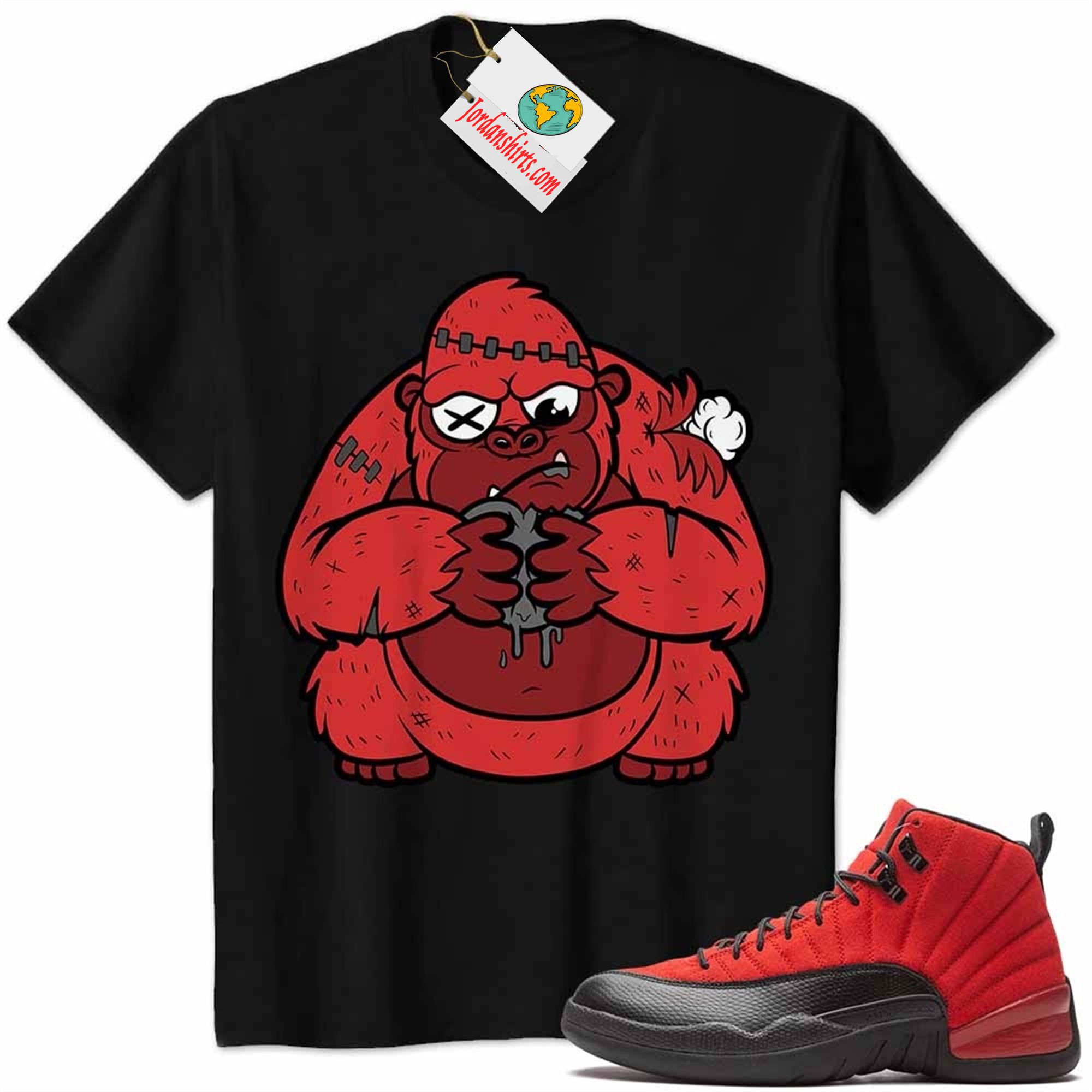 Jordan 12 Shirt, Cute Monkey Broken Heart Black Air Jordan 12 Reverse Flu Game 12s Size Up To 5xl