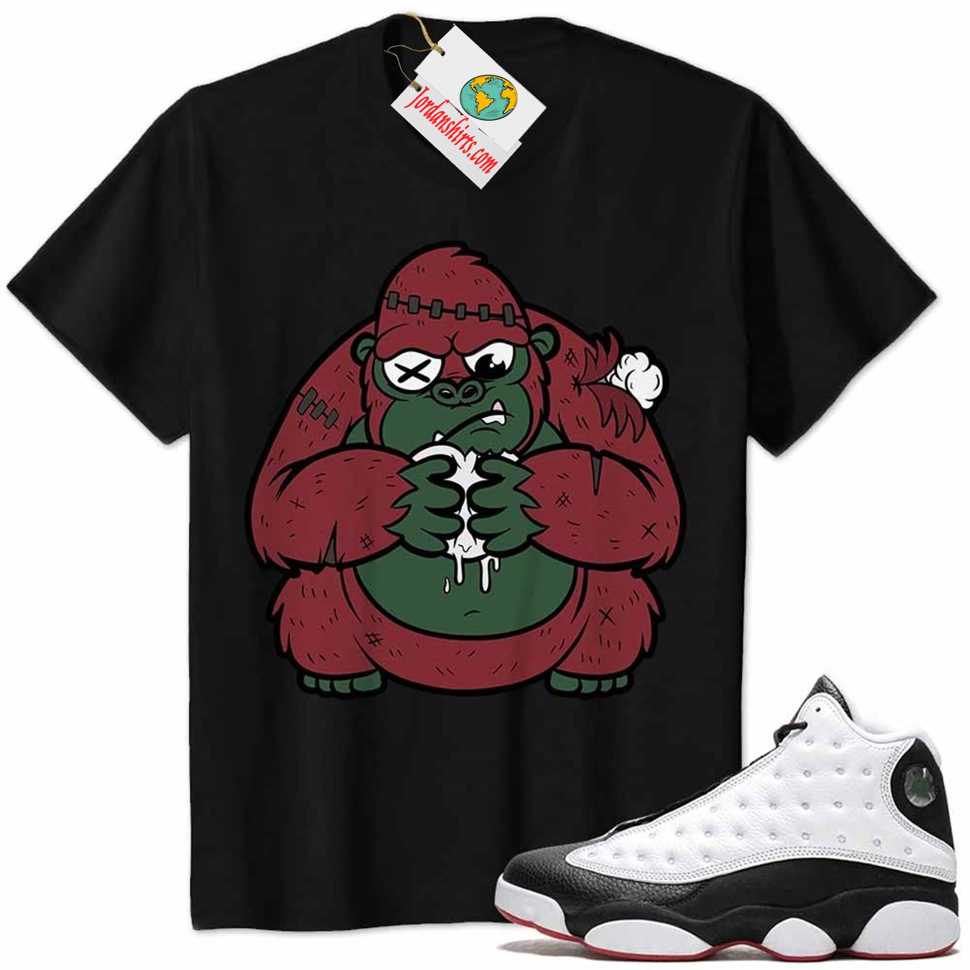 Jordan 13 Shirt, Cute Monkey Broken Heart Black Air Jordan 13 He Got Game 13s Full Size Up To 5xl